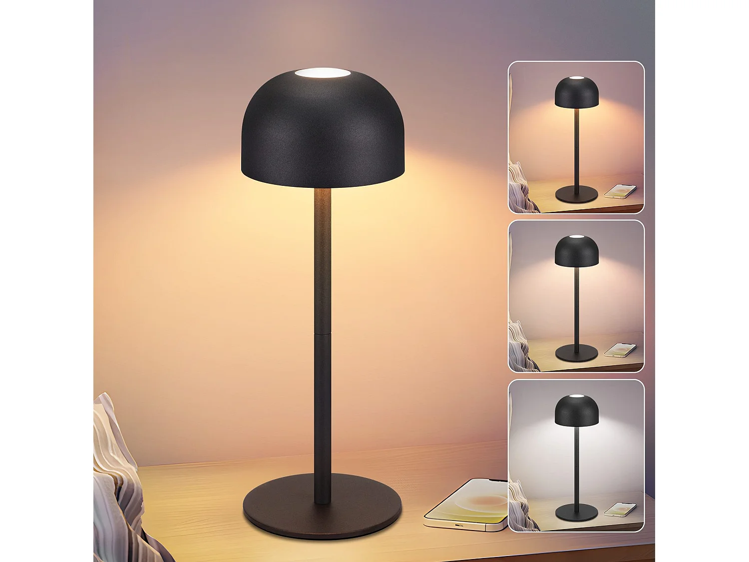 NETTLIFE Lot de 2 lampes de table LED sans fil : lampe de table tactile à intensité variable avec 3 températures de couleur et port USB