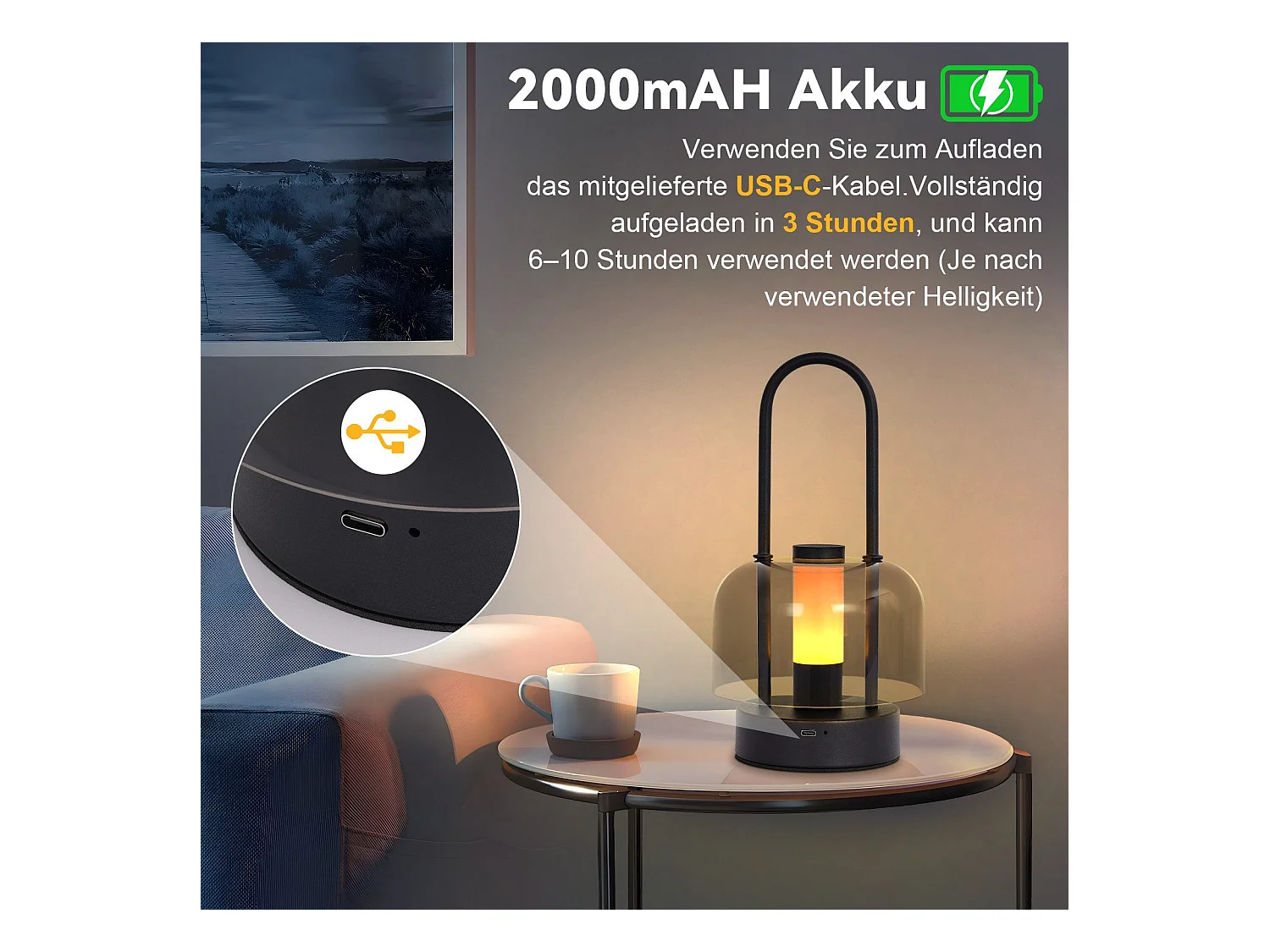 NETTLIFE Lampe de table portable à led nettlife, lampe de chevet sans fil, intensité variable 1800 k-6500 k, avec mémoire