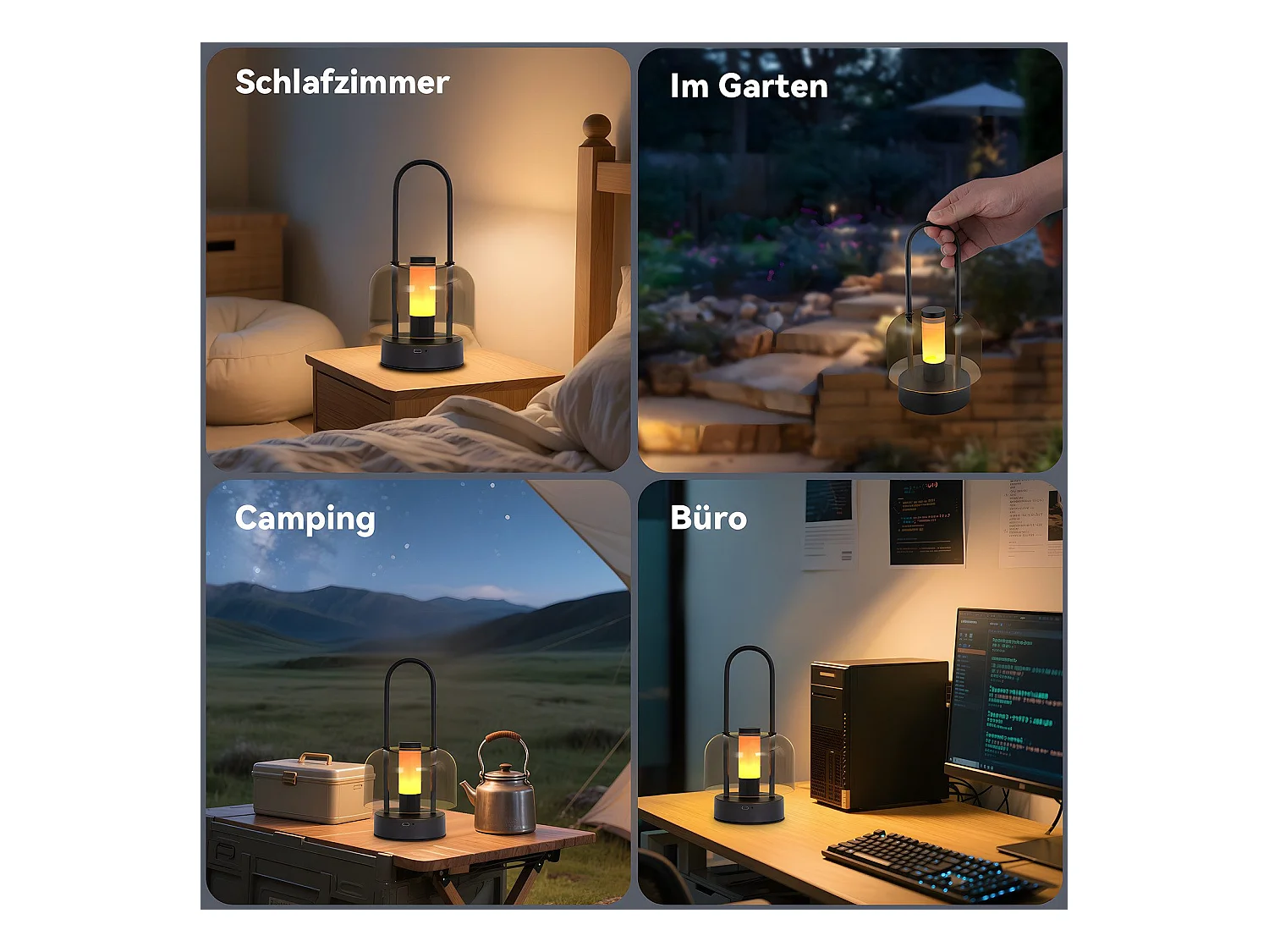 NETTLIFE Lampe de table portable à led nettlife, lampe de chevet sans fil, intensité variable 1800 k-6500 k, avec mémoire
