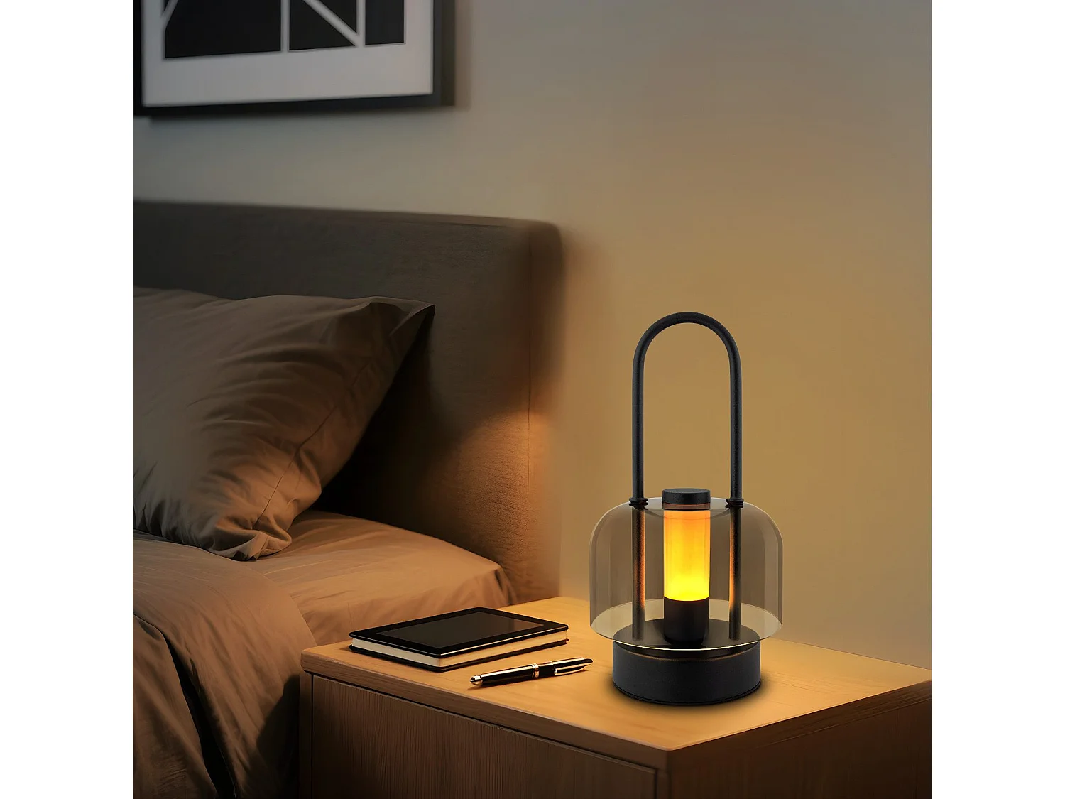 NETTLIFE Lampe de table portable à led nettlife, lampe de chevet sans fil, intensité variable 1800 k-6500 k, avec mémoire