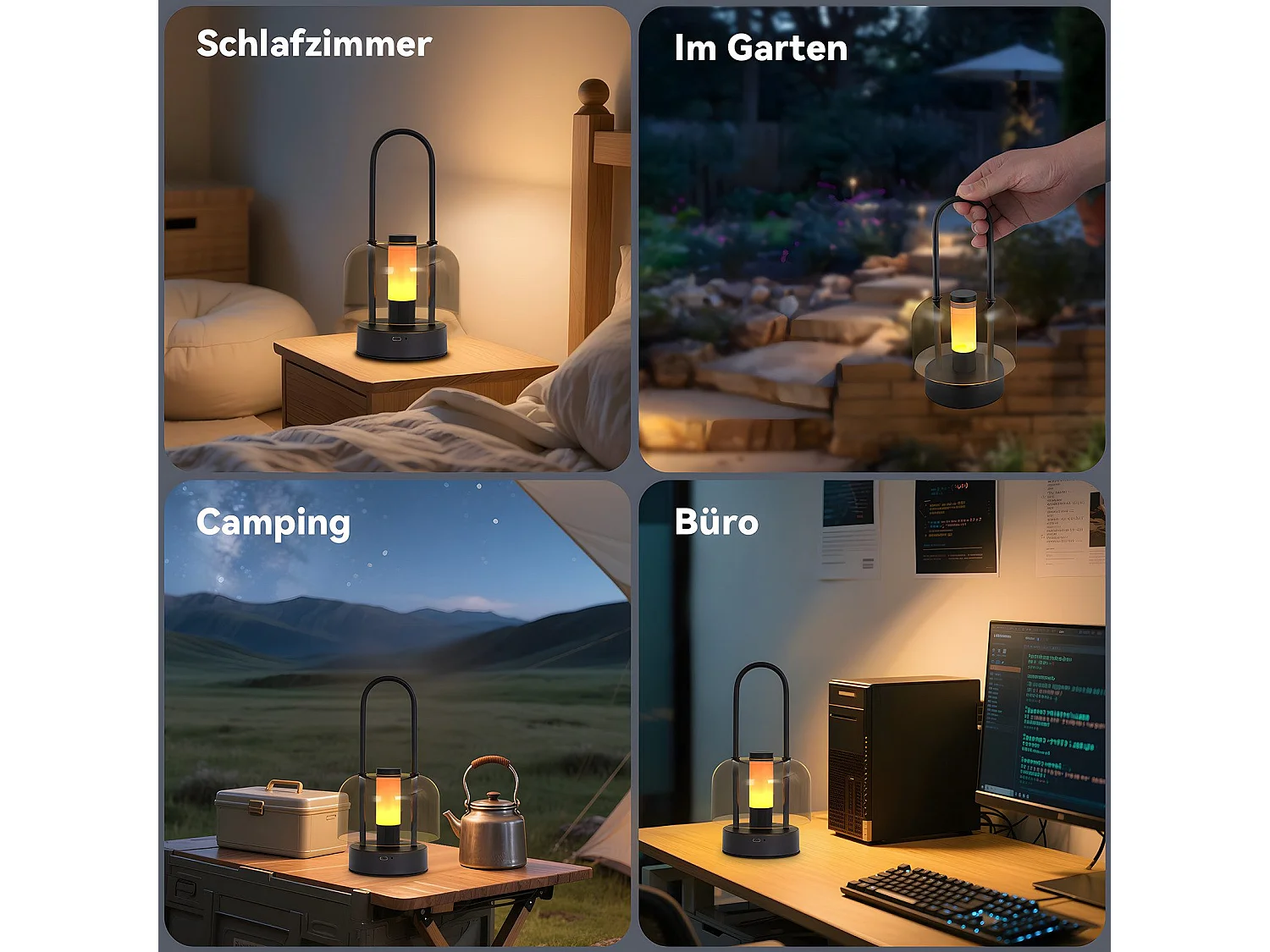 NETTLIFE Lampe de table portable à led nettlife, lampe de chevet sans fil, intensité variable 1800 k-6500 k, avec mémoire