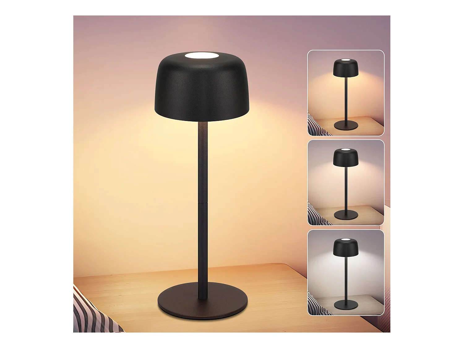 NETTLIFE Lampe de table LED sans fil, lampe de chevet à réglage continu avec batterie