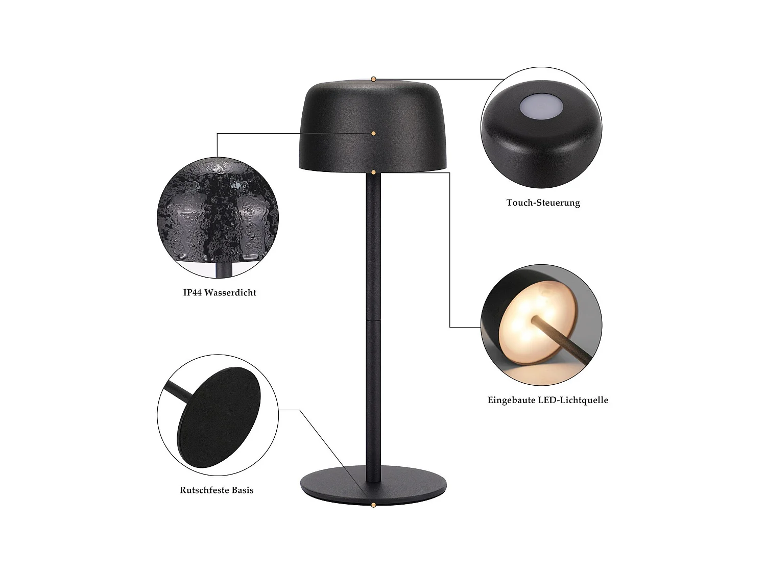 NETTLIFE Lampe de table LED sans fil, lampe de chevet à réglage continu avec batterie