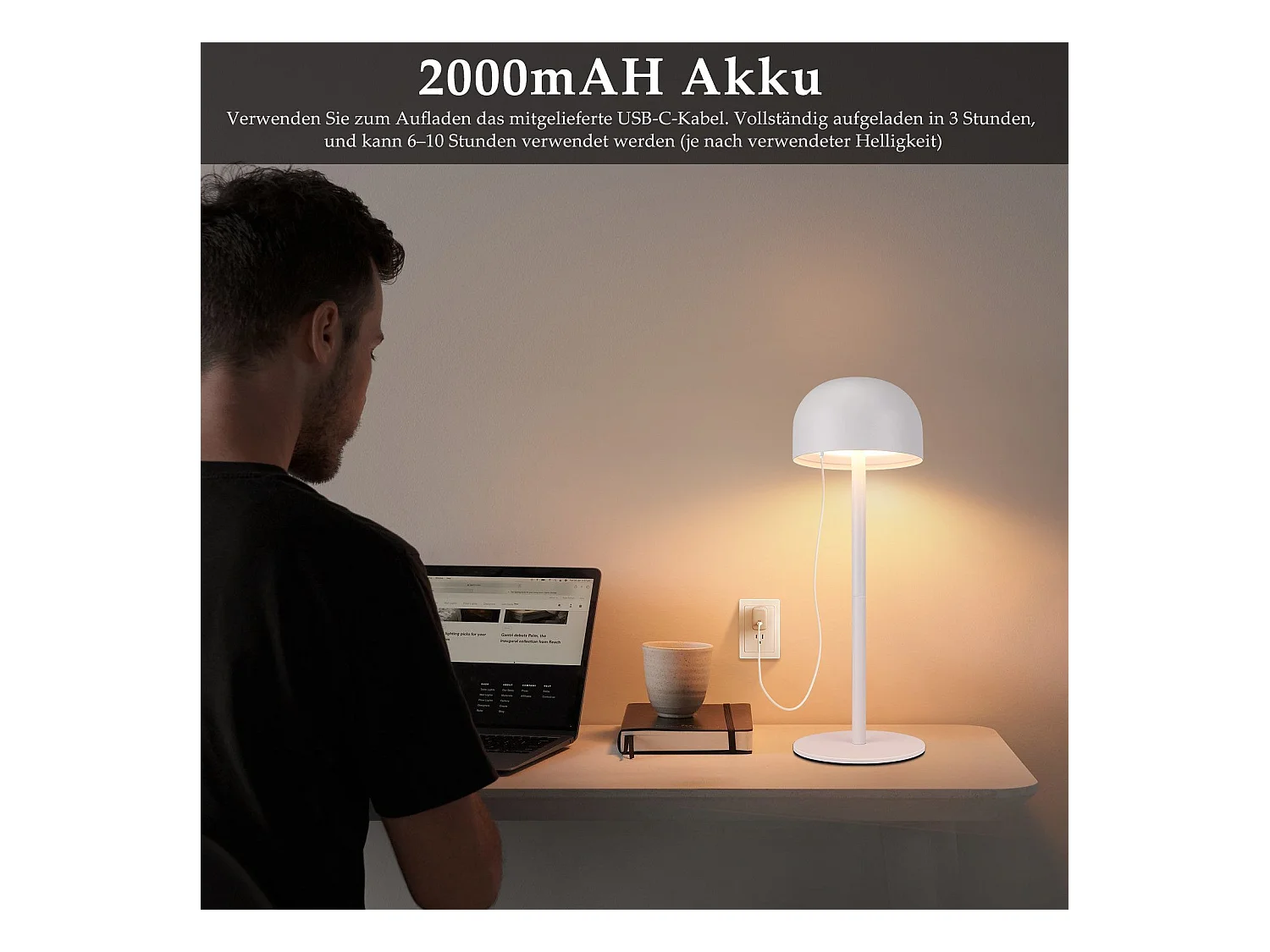 NETTLIFE 2-pack draadloze LED-tafellamp: dimbare touch-tafellamp met 3 kleurtemperaturen en USB-poort