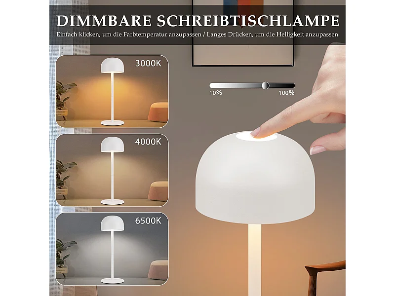 NETTLIFE 2-pack draadloze LED-tafellamp: dimbare touch-tafellamp met 3 kleurtemperaturen en USB-poort