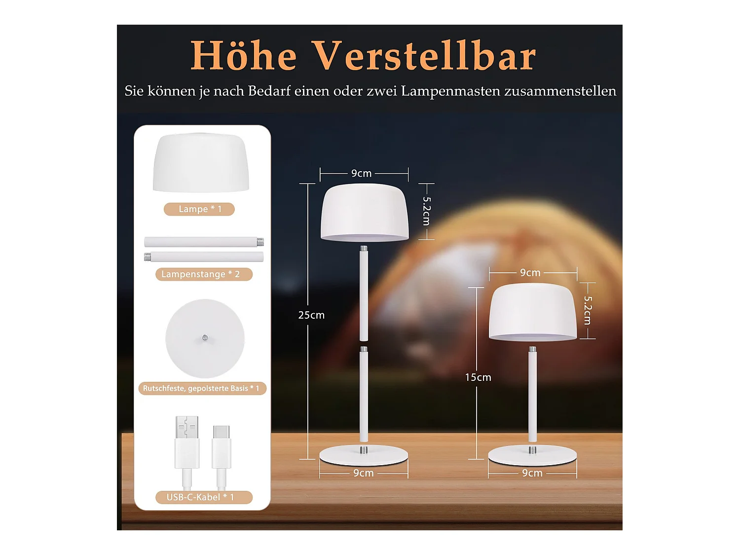 NETTLIFE Draadloze LED-tafellamp, traploos dimbaar bedlampje met accu