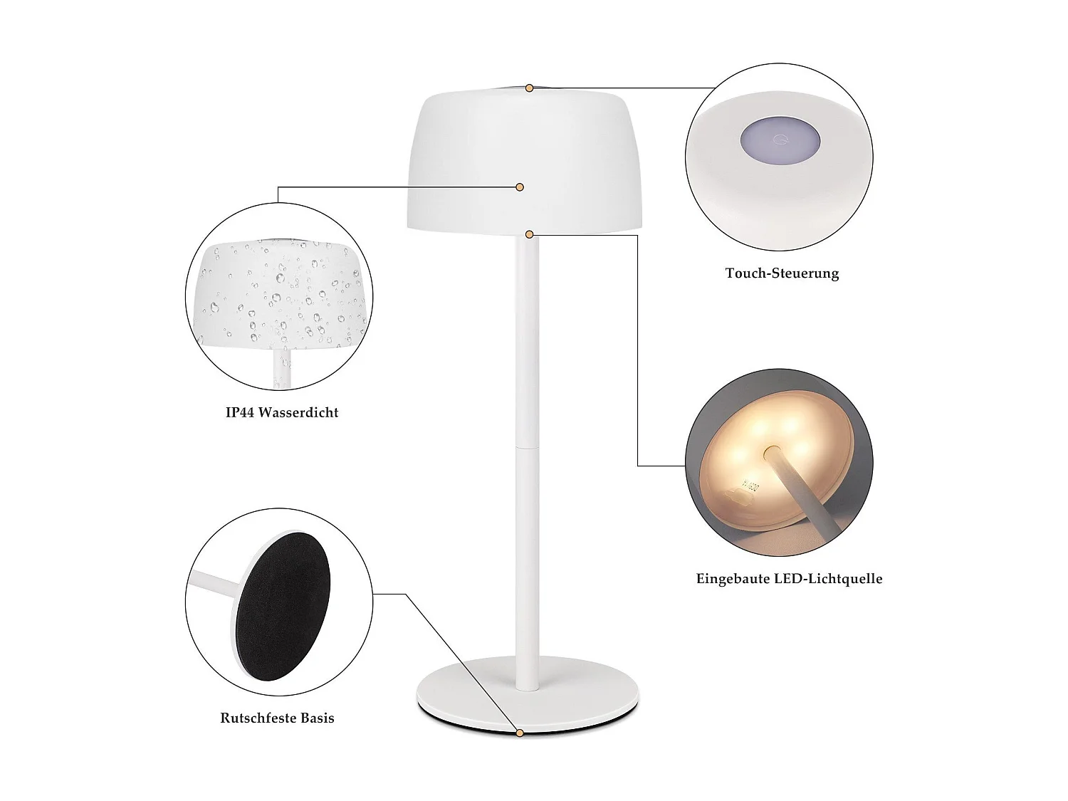 NETTLIFE Lampe de table LED sans fil, lampe de chevet à réglage continu avec batterie