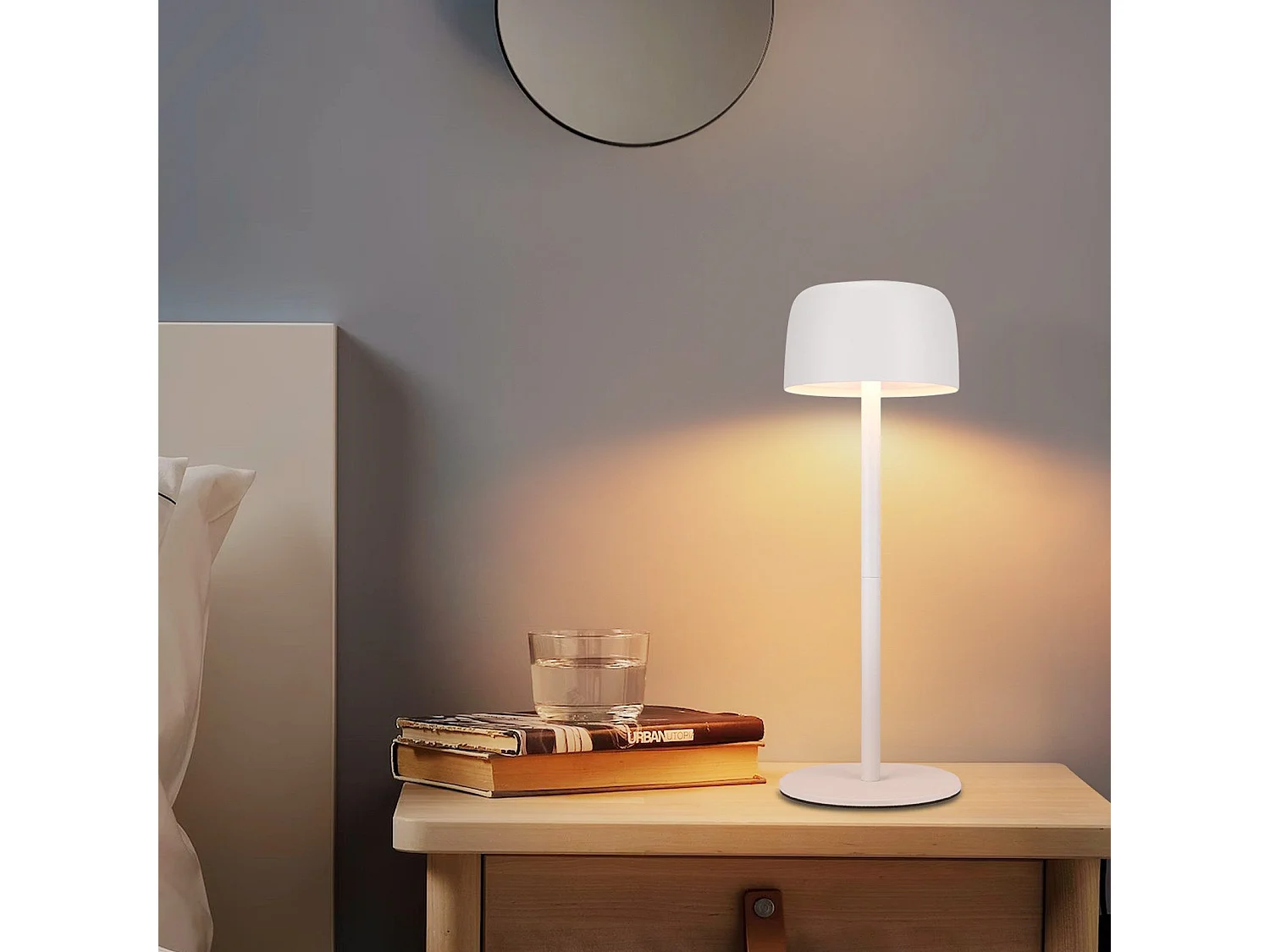 NETTLIFE Kabellose LED-Tischlampe, stufenlos dimmbare Nachttischlampe mit Akku