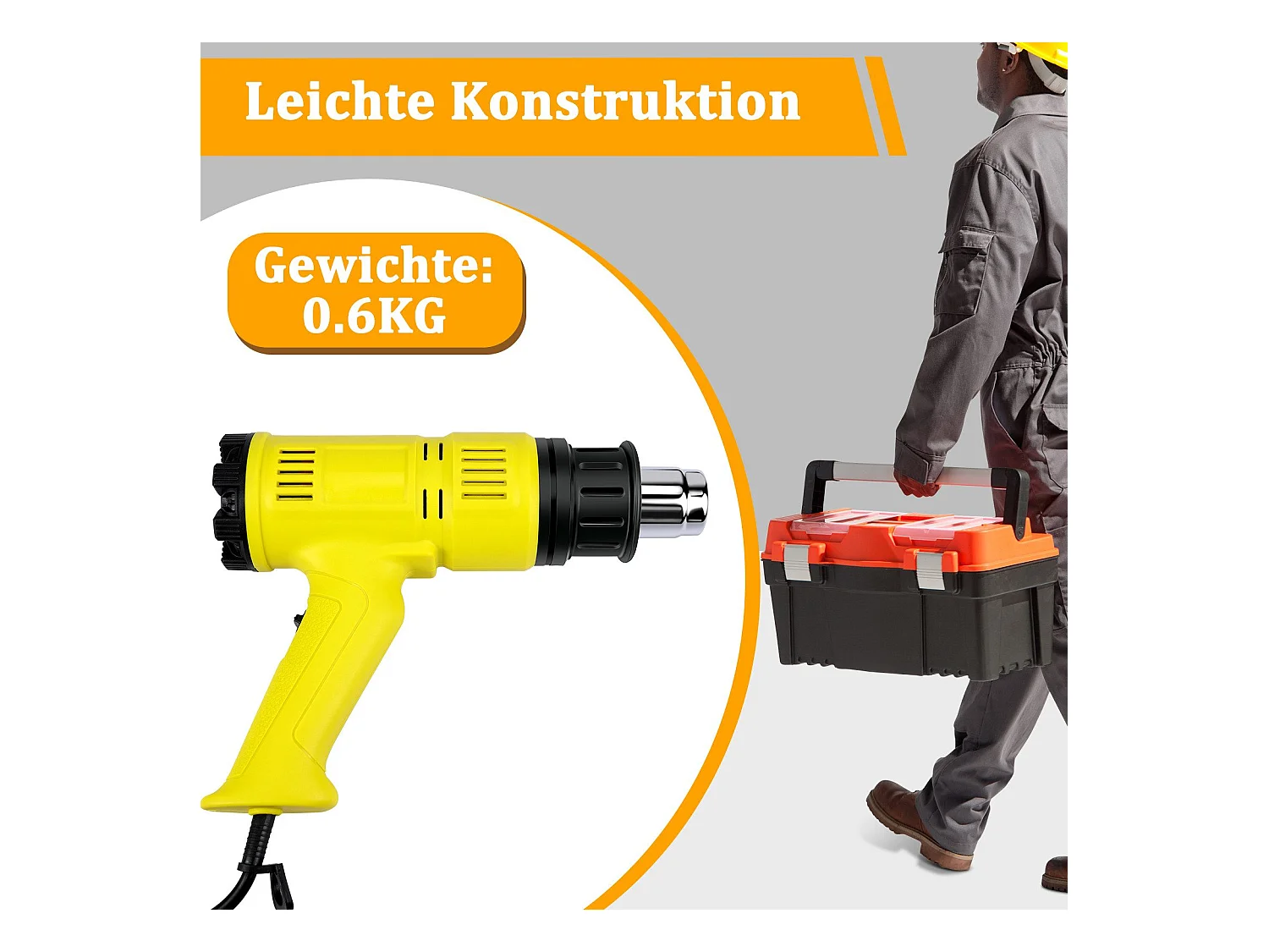 NETTLIFE Pistolet à air chaud Décapeur thermique 2000W Kit réglable 60℃- 600℃ 2000 en W, jusqu'à max. 600,00 °C