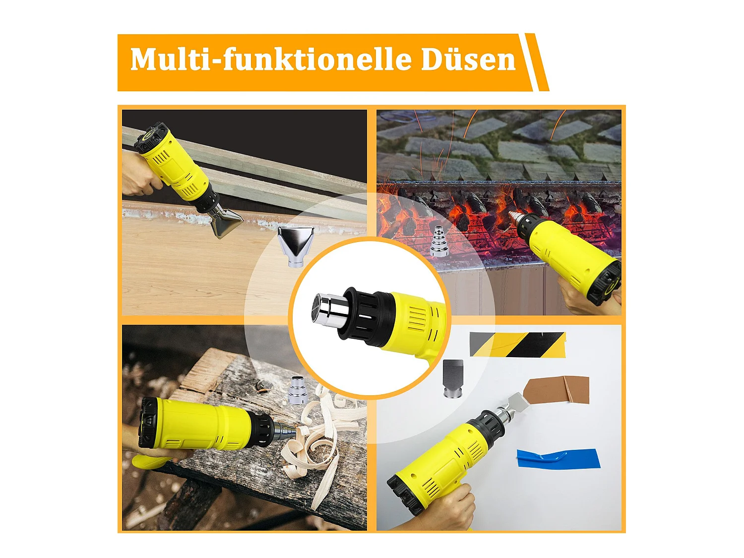 NETTLIFE Pistolet à air chaud Décapeur thermique 2000W Kit réglable 60℃- 600℃ 2000 en W, jusqu'à max. 600,00 °C