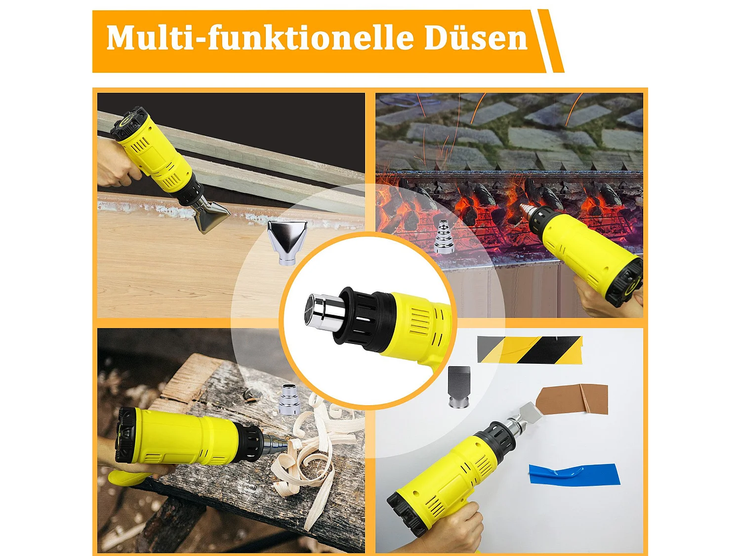 NETTLIFE Pistolet à air chaud Décapeur thermique 2000W Kit réglable 60℃- 600℃ 2000 en W, jusqu'à max. 600,00 °C