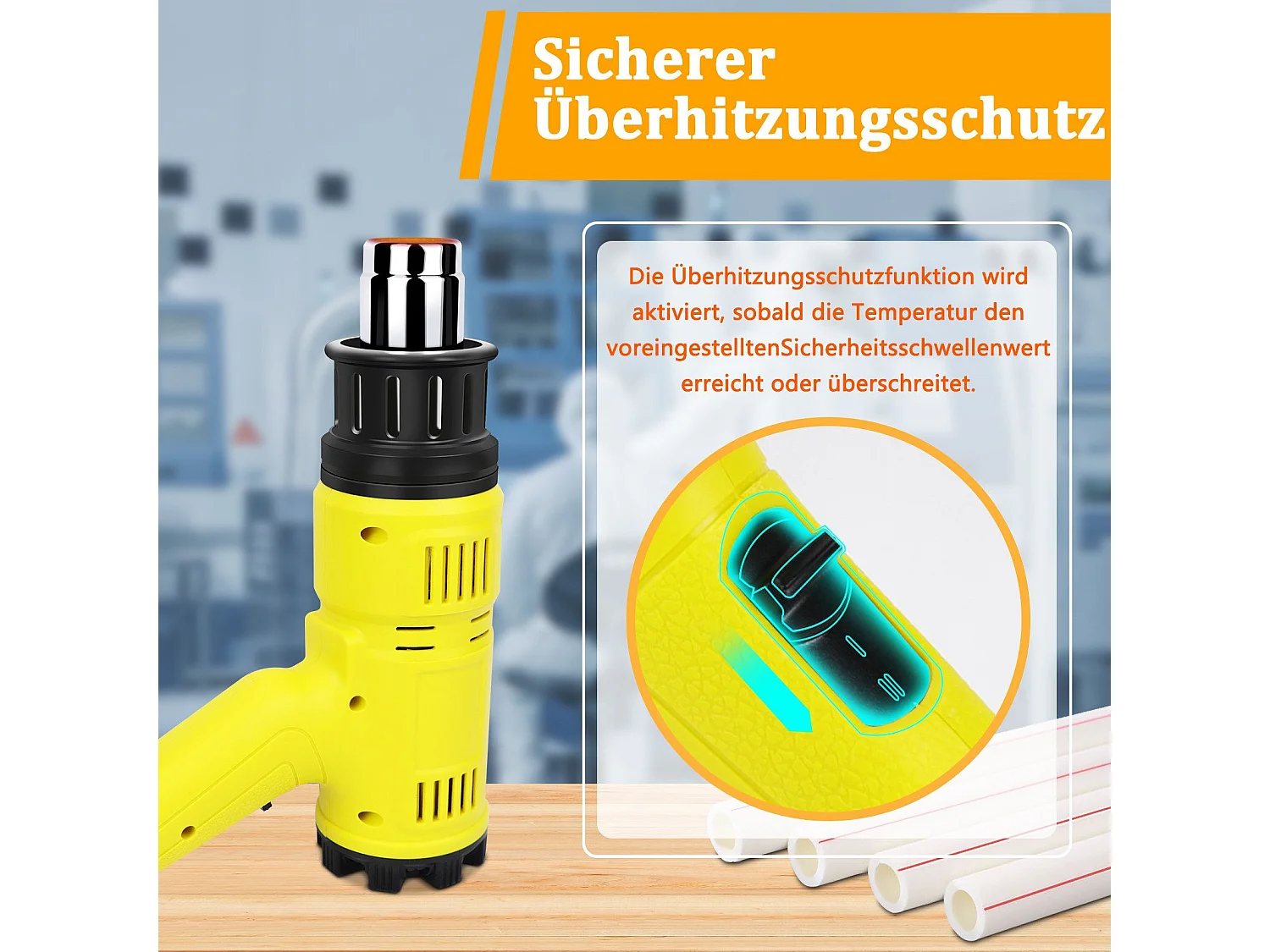 NETTLIFE Pistolet à air chaud Décapeur thermique 2000W Kit réglable 60℃- 600℃ 2000 en W, jusqu'à max. 600,00 °C