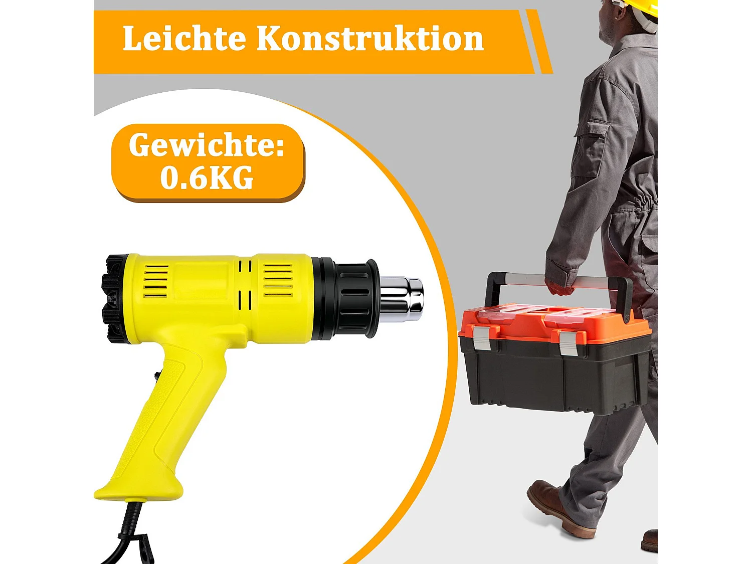 NETTLIFE Pistolet à air chaud Décapeur thermique 2000W Kit réglable 60℃- 600℃ 2000 en W, jusqu'à max. 600,00 °C