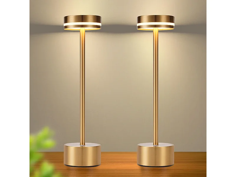 NETTLIFE Lampe de table led sans fil, à piles, à intensité variable, rechargeable par usb-c, tactile, dorée, pour chambre,  (dorée, lot de 2)