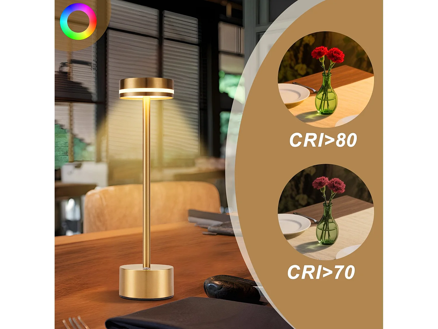 NETTLIFE Lampe de table led sans fil, à piles, à intensité variable, rechargeable par usb-c, tactile, dorée, pour chambre,  (dorée, lot de 2)