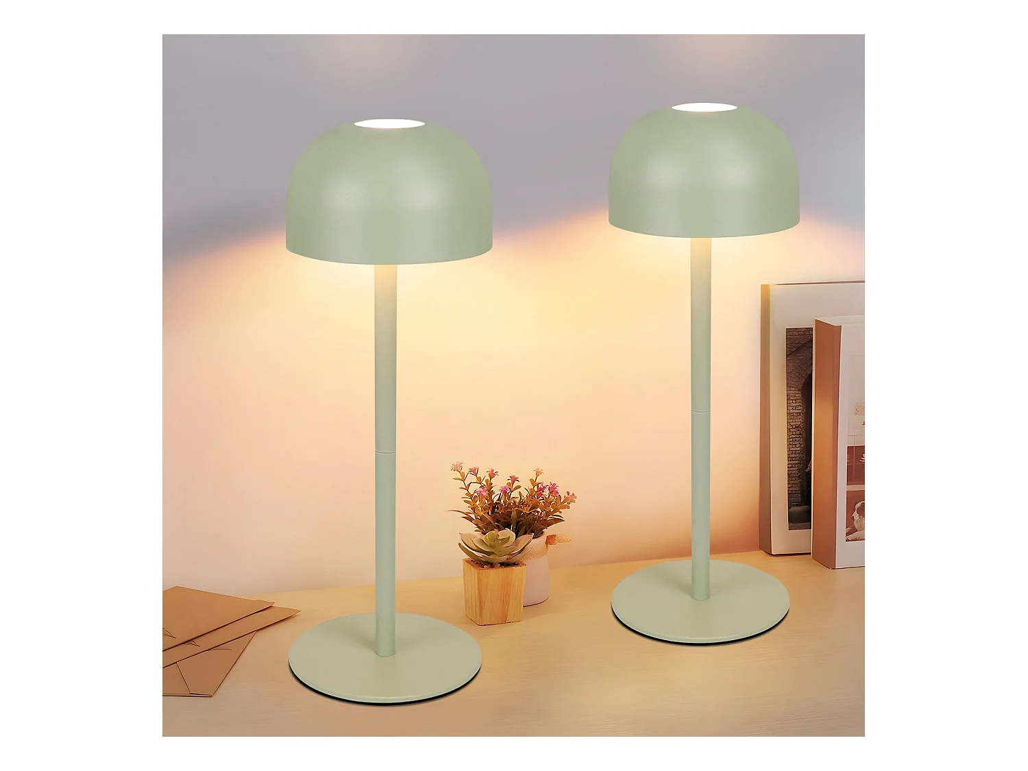 NETTLIFE Lampe de table LED sans fil, lot de 2 : Lampe de table tactile à intensité variable avec 3 températures de couleur