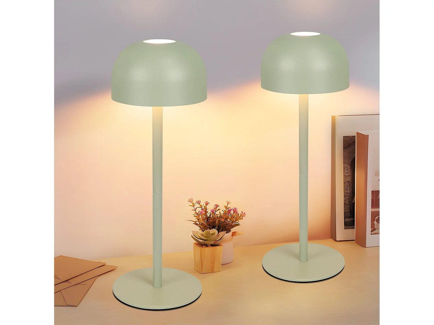 NETTLIFE Kabellose LED-Tischlampe, 2er-Pack: Dimmbare Touch-Tischlampe mit 3 Farbtemperaturen