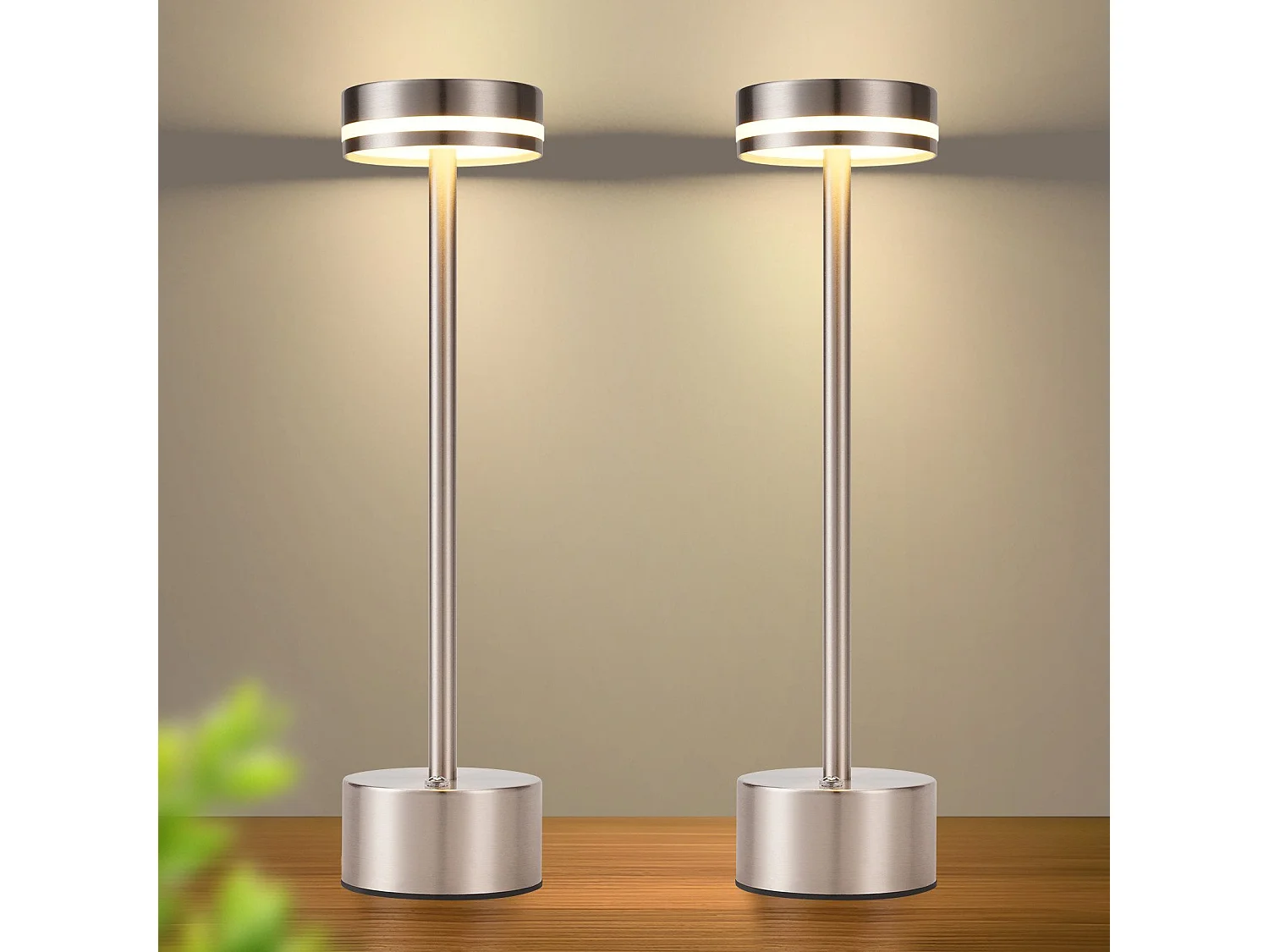 NETTLIFE Lampe de table led sans fil nettlife, à piles, à intensité variable, rechargeable par usb-c, tactile, dorée,bureau (argent, lot de 2)