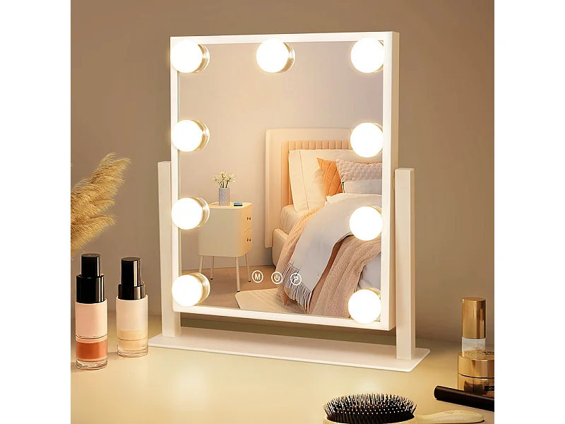 NETTLIFE Hollywood-Spiegel, beleuchteter Schminkspiegel – Kosmetikspiegel mit 9 LEDs, kleiner Kosmetikspiegel mit Licht, drehbar, 3 Modi