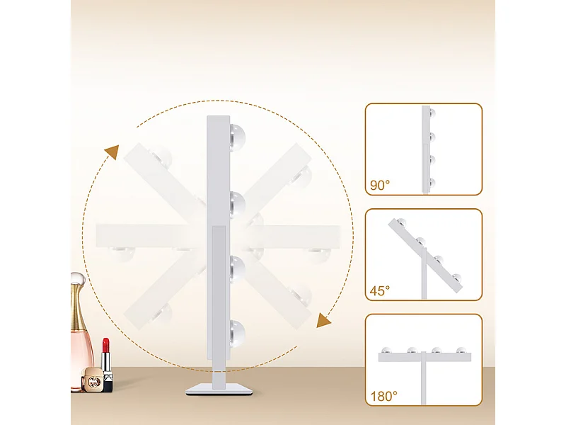 NETTLIFE Miroir de maquillage avec éclairage hollywood mirror - miroir de courtoisie avec 9 led petit miroir cosmétique avec lumière rotation 3 modes