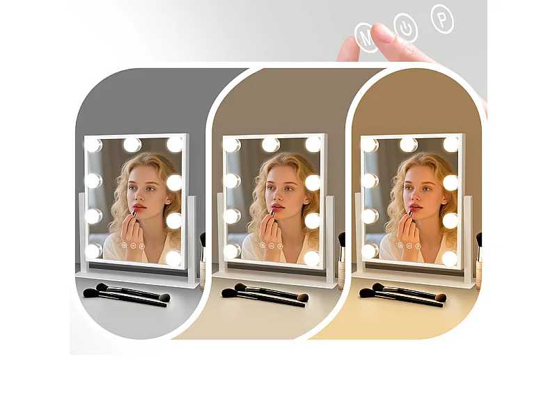 NETTLIFE Hollywood Mirror Verlichte Make-upspiegel - Kaptafelspiegel met 9 LED's Kleine cosmetische spiegel met licht Draaibaar 3 standen