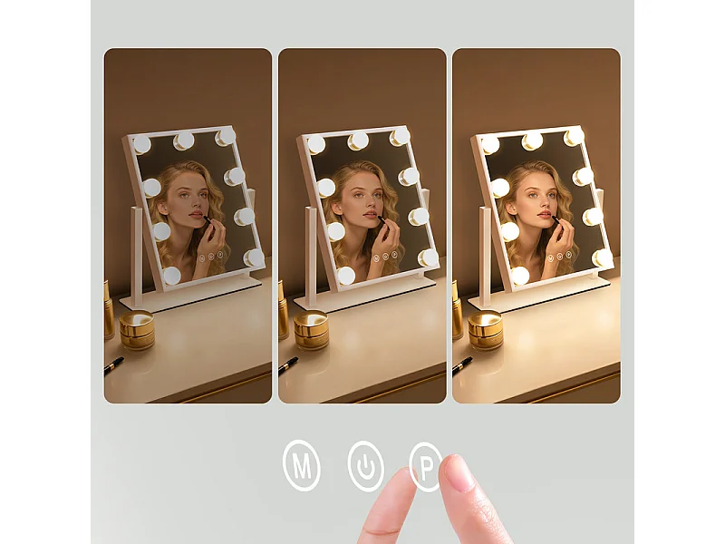 NETTLIFE Hollywood Mirror Verlichte Make-upspiegel - Kaptafelspiegel met 9 LED's Kleine cosmetische spiegel met licht Draaibaar 3 standen
