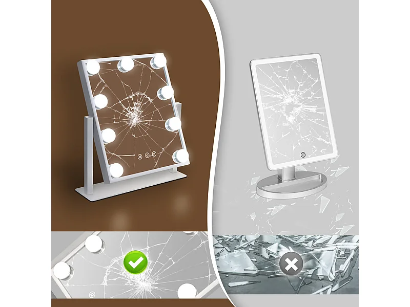 NETTLIFE Hollywood Mirror Verlichte Make-upspiegel - Kaptafelspiegel met 9 LED's Kleine cosmetische spiegel met licht Draaibaar 3 standen