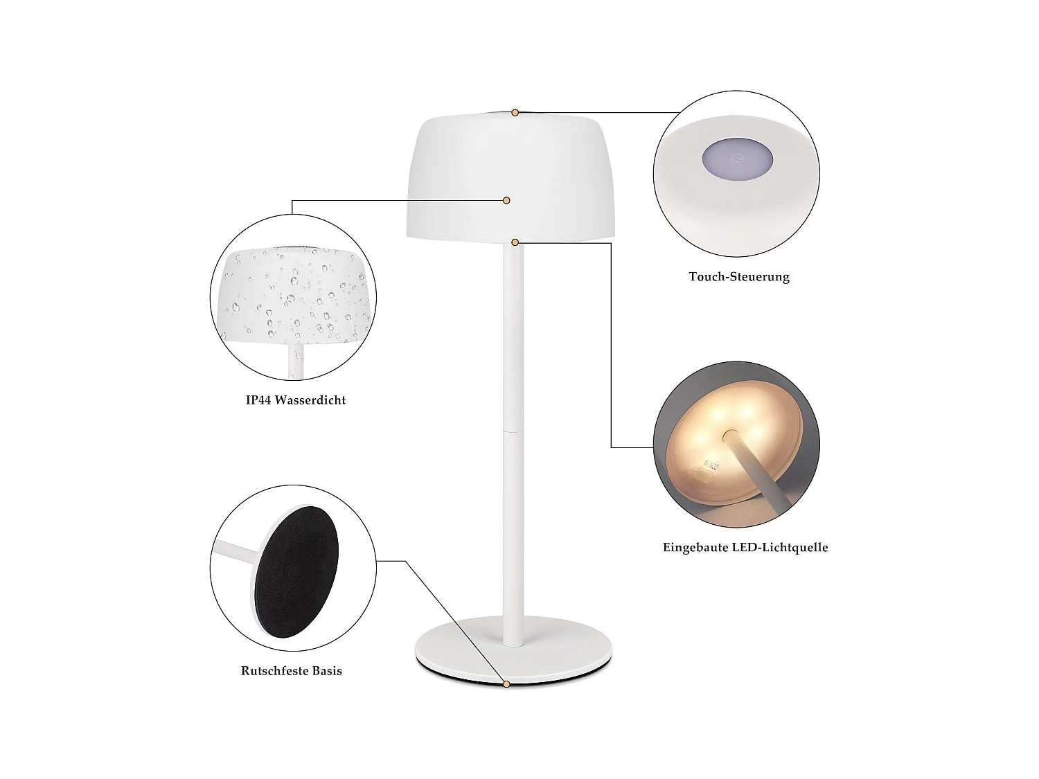 NETTLIFE Draadloze LED-tafellamp, traploos dimbaar bedlampje met accu