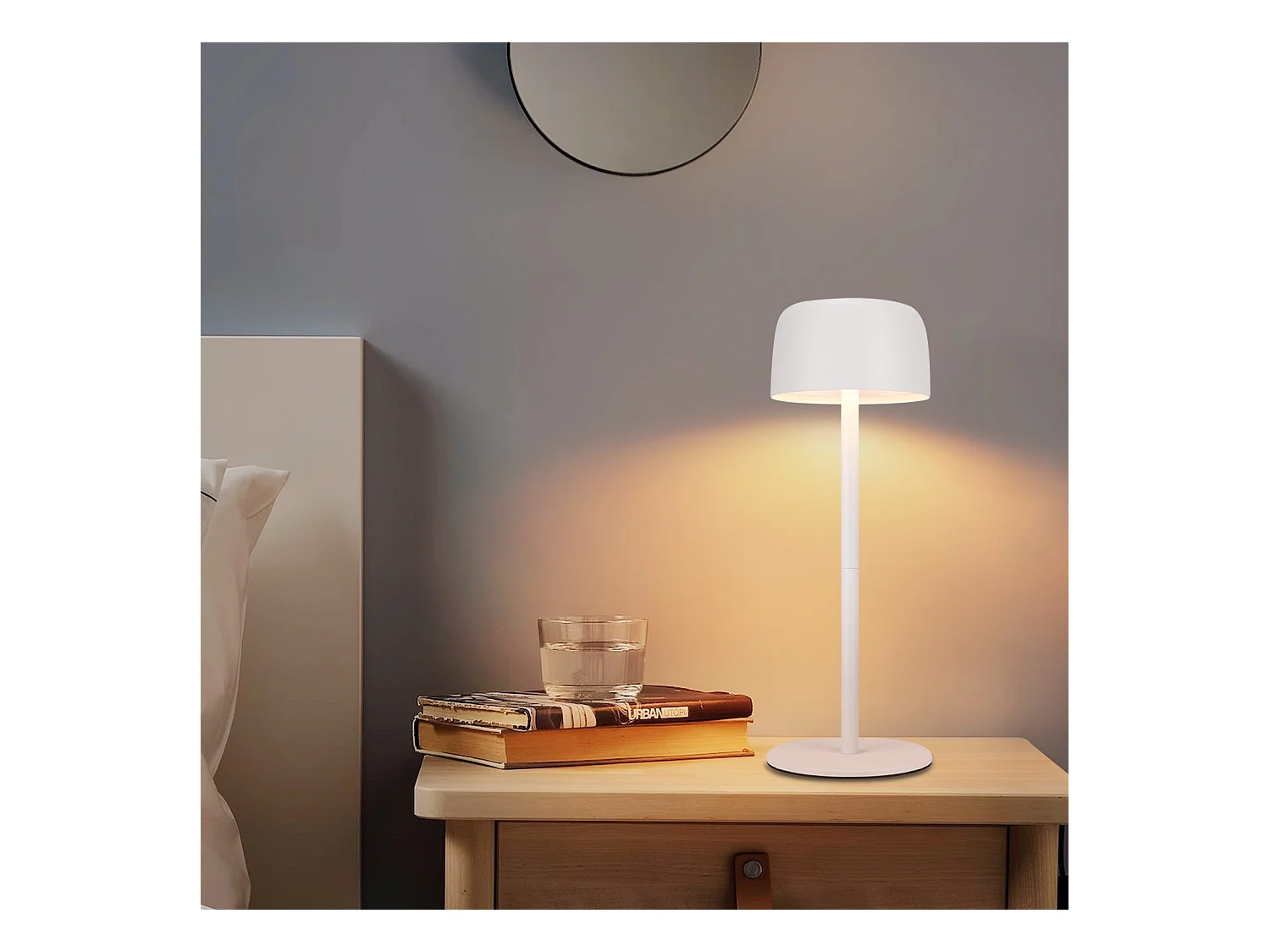 NETTLIFE Draadloze LED-tafellamp, traploos dimbaar bedlampje met accu