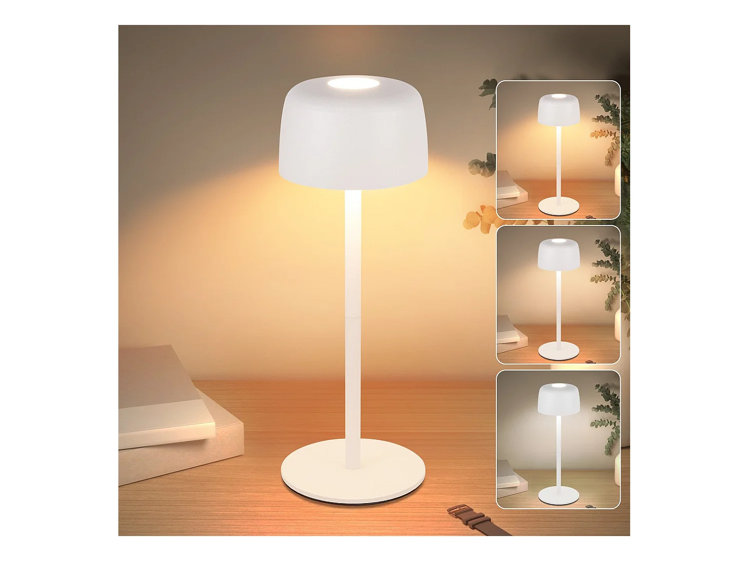 NETTLIFE Lampe de table LED sans fil, lampe de chevet à réglage continu avec batterie