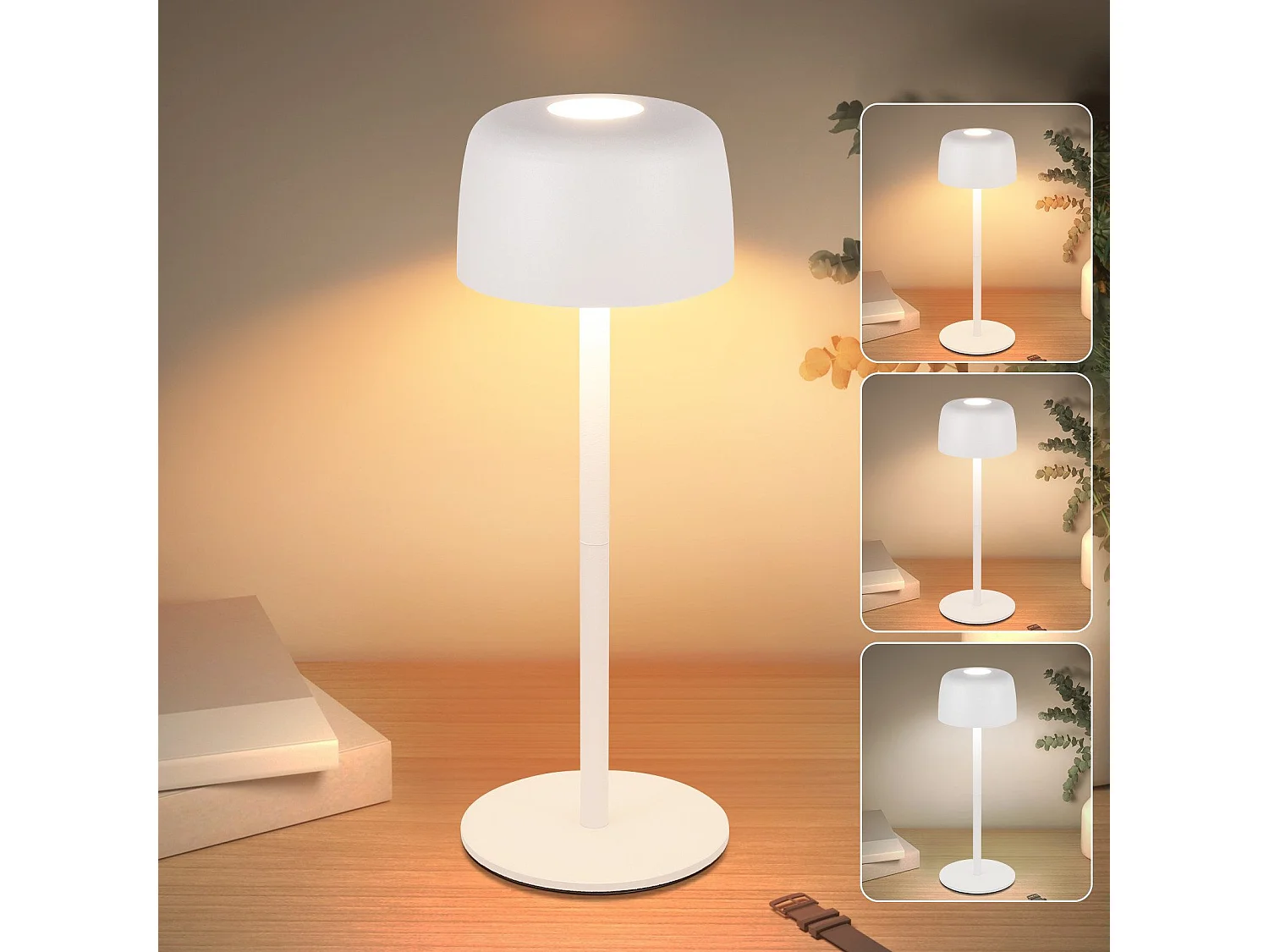 NETTLIFE Draadloze LED-tafellamp, traploos dimbaar bedlampje met accu