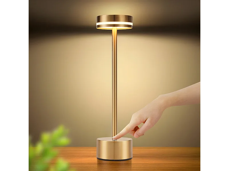 NETTLIFE Meoaow Kabellose LED-Tischlampe, USB-C wiederaufladbar, dimmbar, Touch-Steuerung, Gold, ideal für Schlafzimmer, Esszimmer