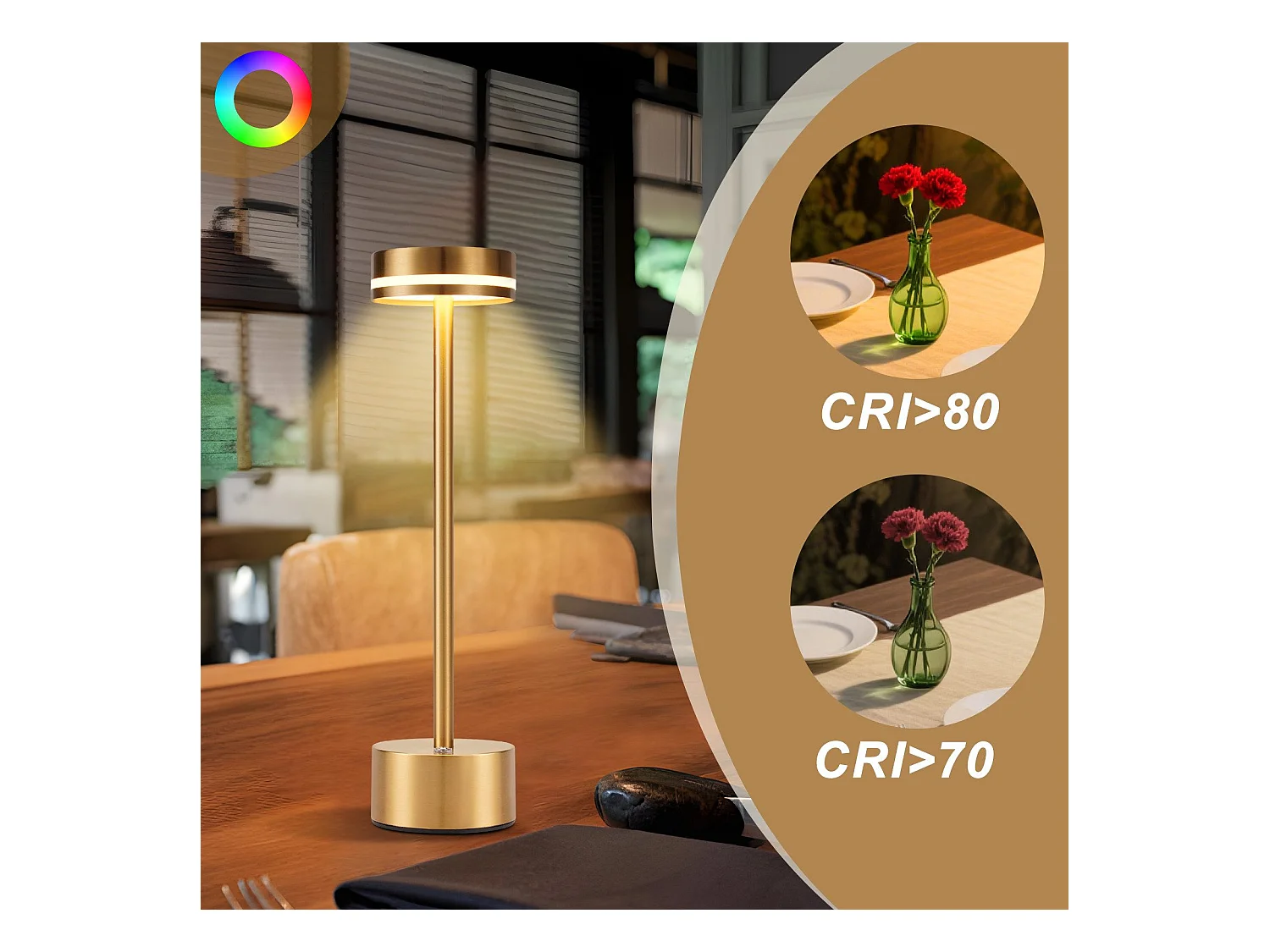 NETTLIFE Lampe de table led sans fil meoaow, rechargeable par usb-c, à intensité variable, tactile, dorée, idéale pour la chambre, la salle à manger