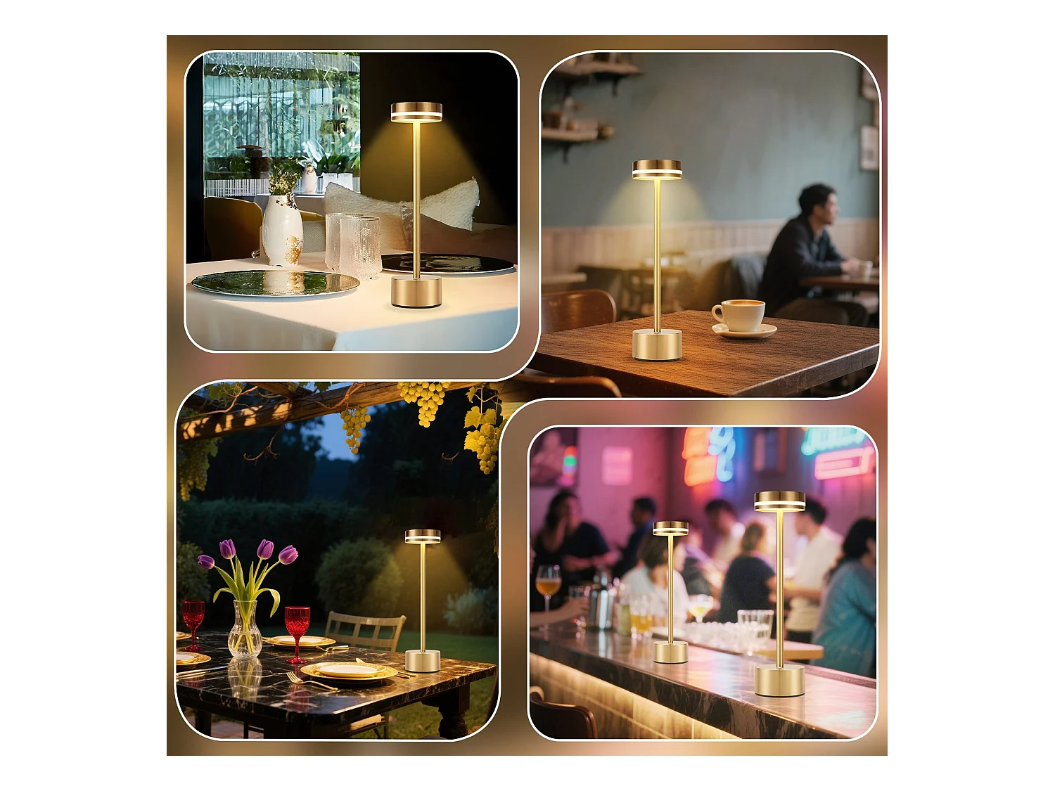 NETTLIFE Lampe de table led sans fil meoaow, rechargeable par usb-c, à intensité variable, tactile, dorée, idéale pour la chambre, la salle à manger