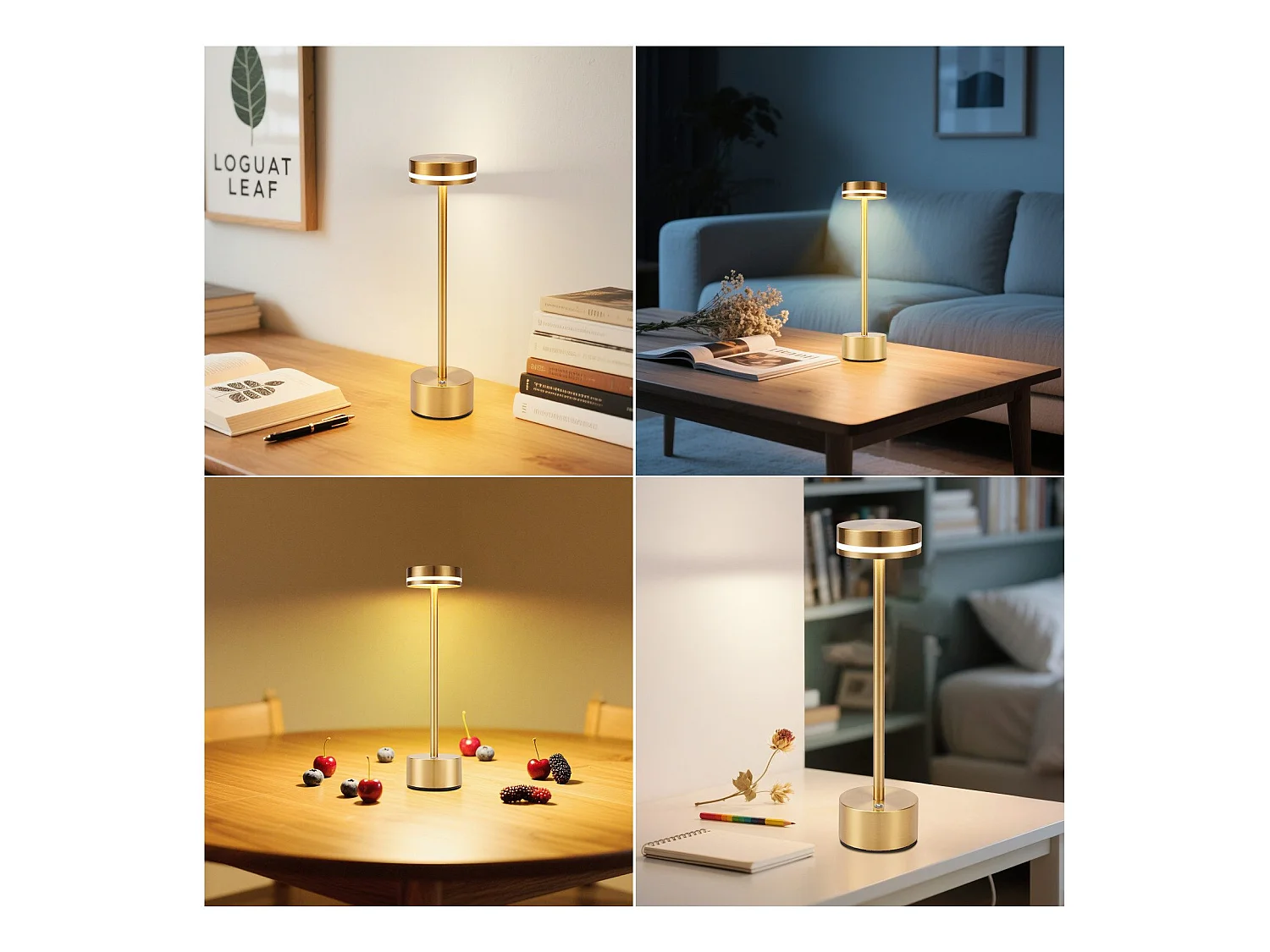 NETTLIFE Lampe de table led sans fil meoaow, rechargeable par usb-c, à intensité variable, tactile, dorée, idéale pour la chambre, la salle à manger