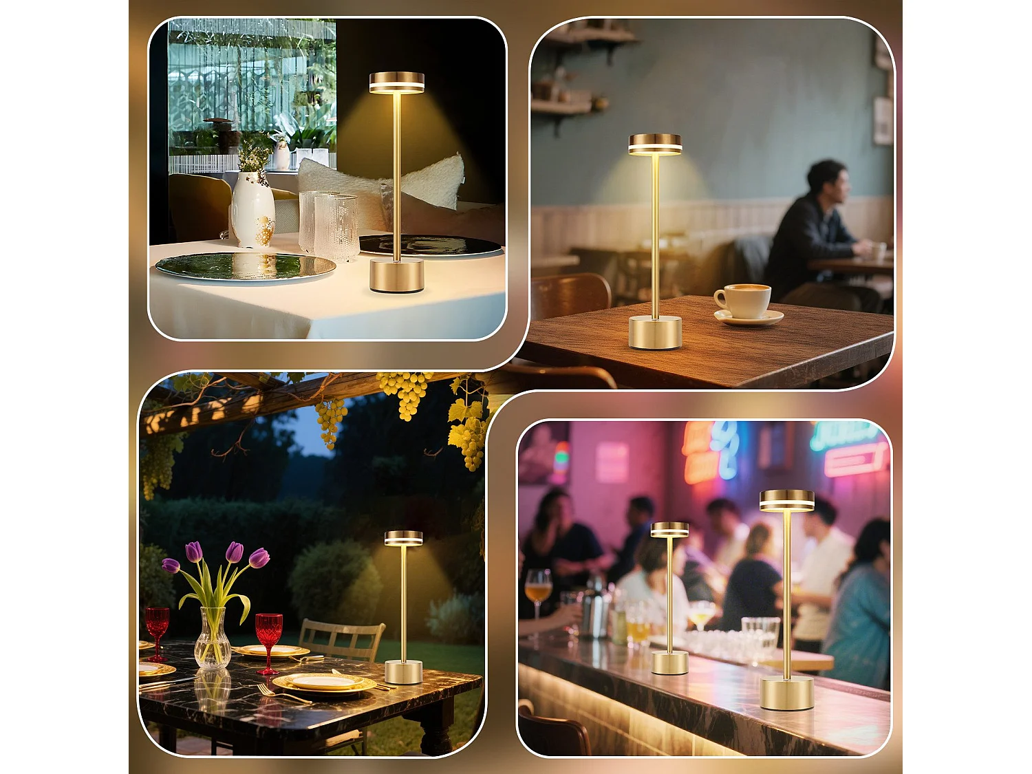 NETTLIFE Lampe de table led sans fil meoaow, rechargeable par usb-c, à intensité variable, tactile, dorée, idéale pour la chambre, la salle à manger