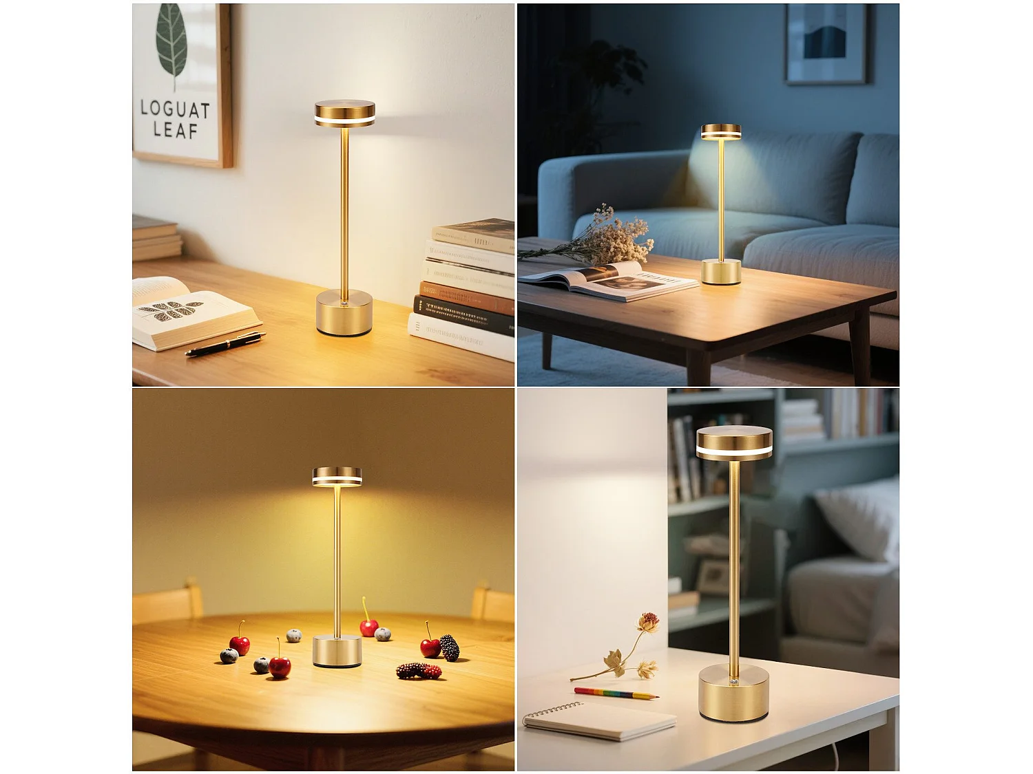 NETTLIFE Lampe de table led sans fil meoaow, rechargeable par usb-c, à intensité variable, tactile, dorée, idéale pour la chambre, la salle à manger