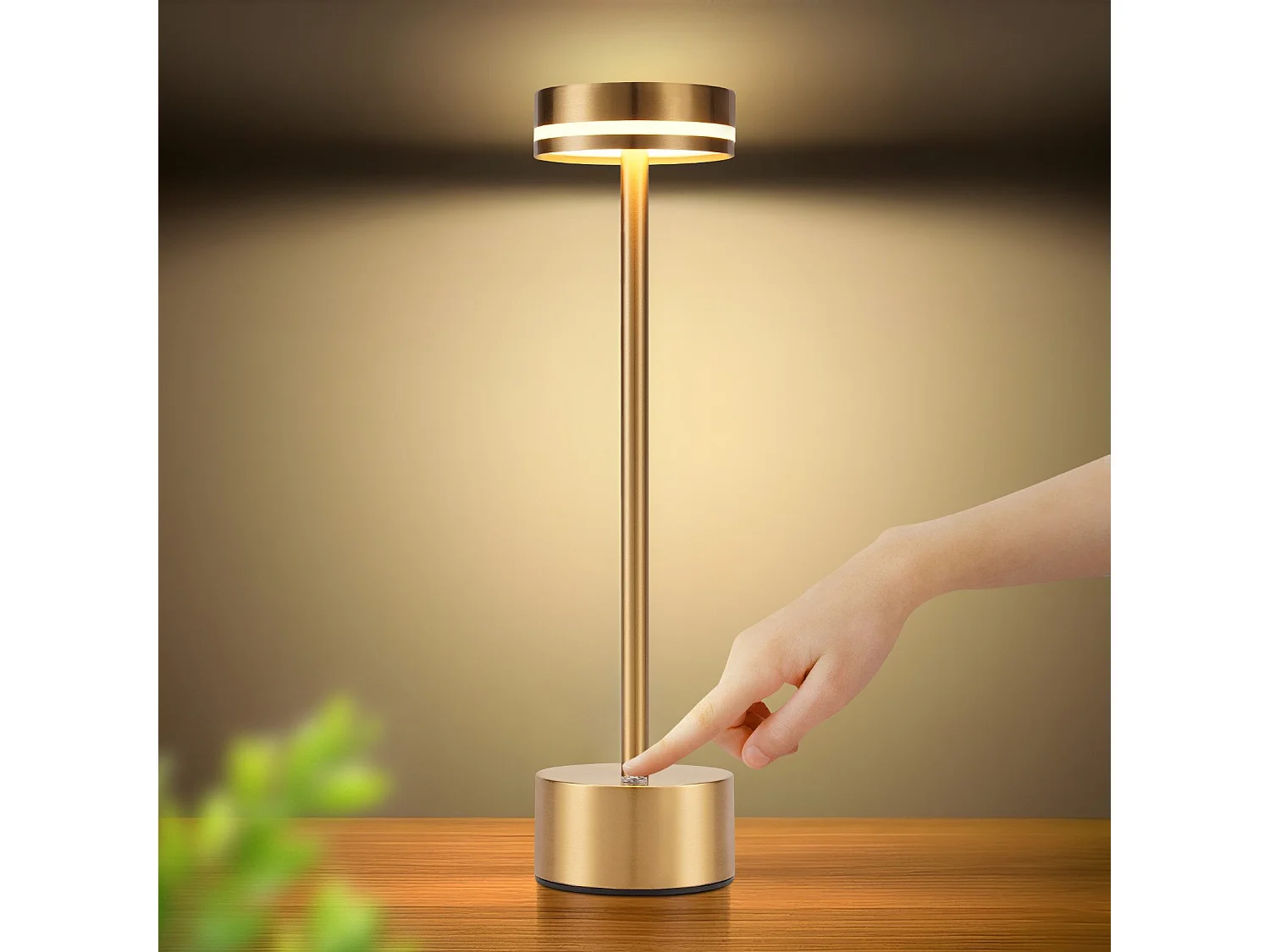 NETTLIFE Meoaow Kabellose LED-Tischlampe, USB-C wiederaufladbar, dimmbar, Touch-Steuerung, Gold, ideal für Schlafzimmer, Esszimmer