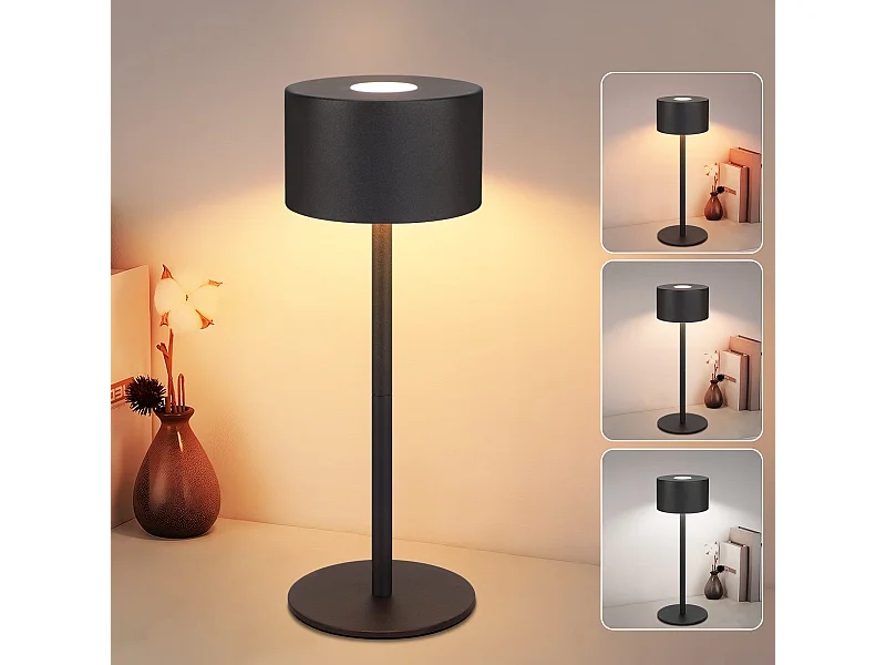 NETTLIFE Bezprzewodowa lampa stołowa LED: Ściemnialna lampa stołowa dotykowa z 3 temperaturami barw, regulowana wysokość, USB