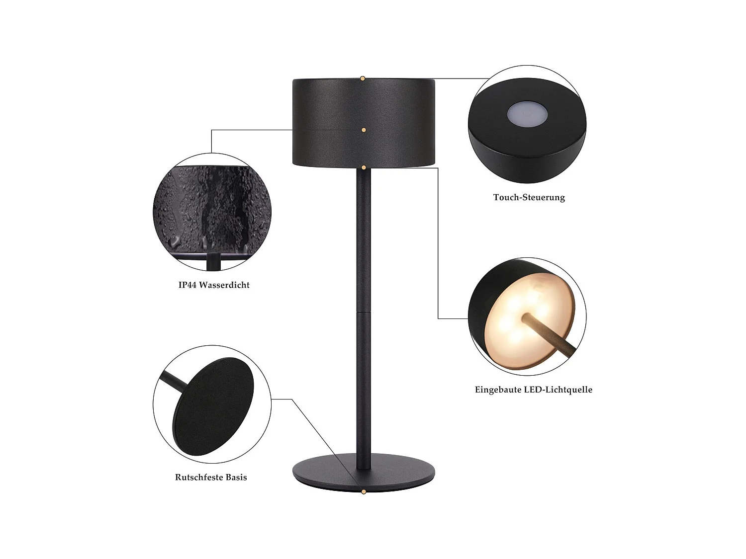 NETTLIFE Lampe de table LED sans fil : lampe de table tactile à intensité variable avec 3 températures de couleur, réglable en hauteur, USB