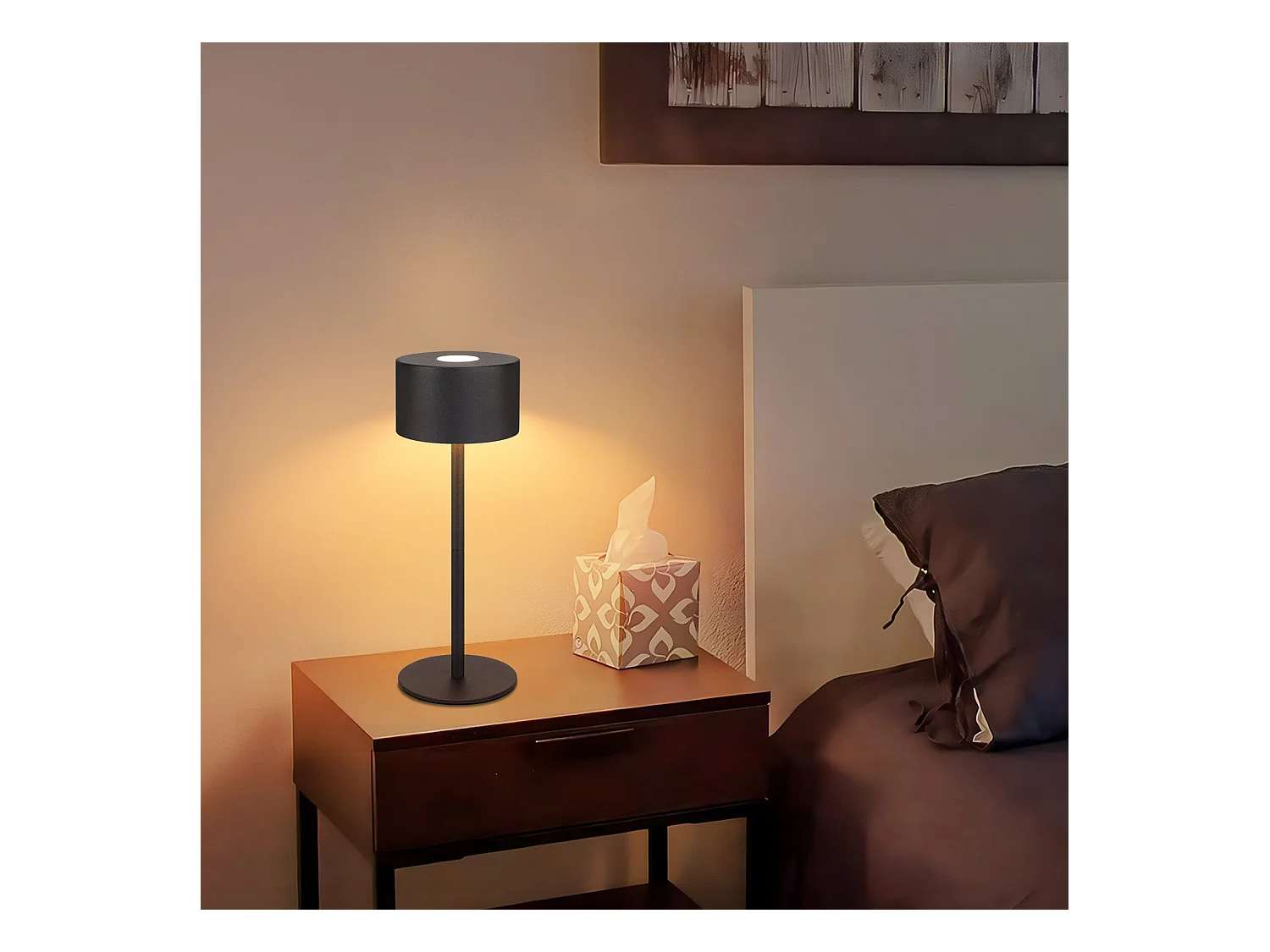 NETTLIFE Lampe de table LED sans fil : lampe de table tactile à intensité variable avec 3 températures de couleur, réglable en hauteur, USB