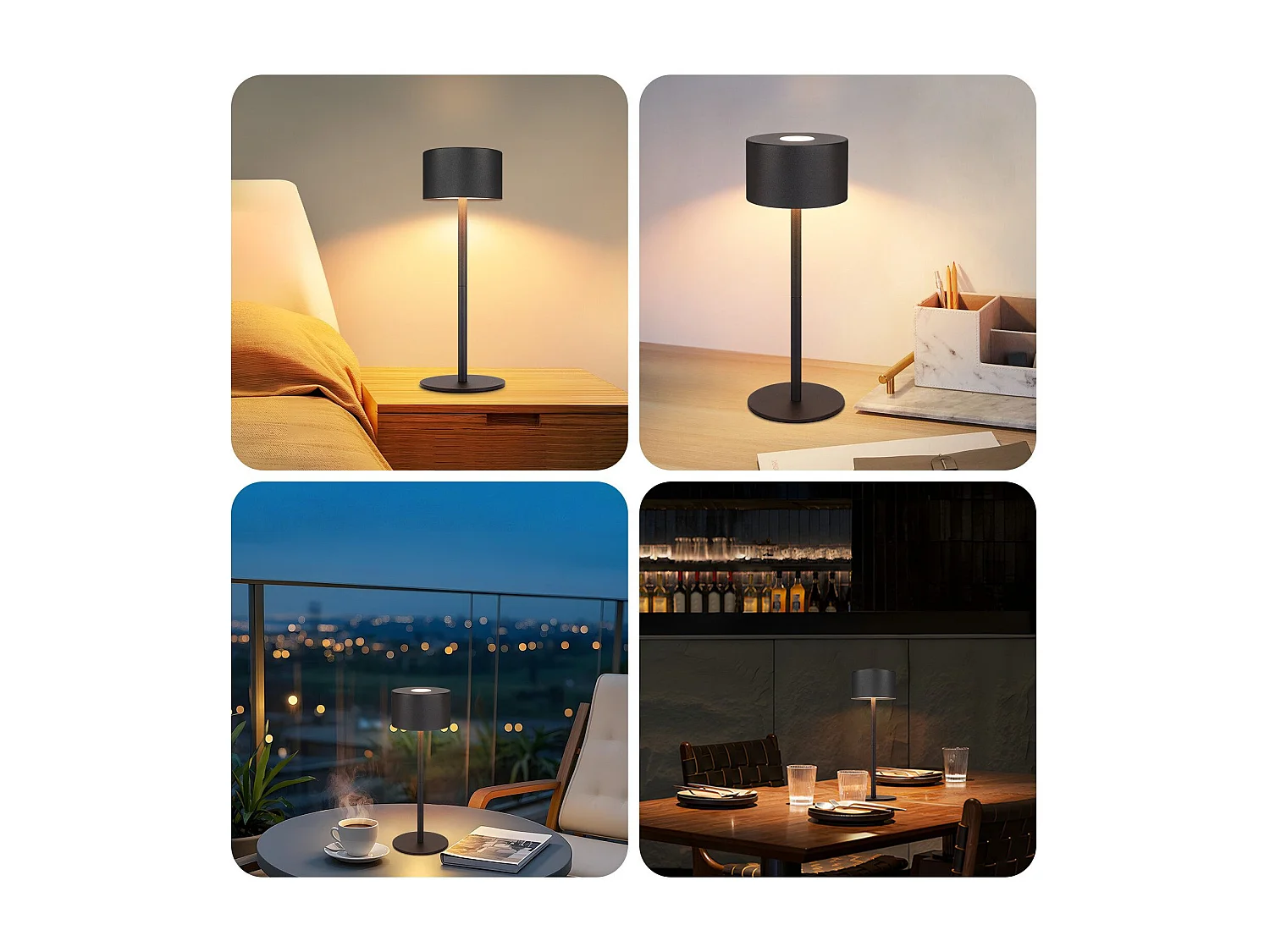 NETTLIFE Lampe de table LED sans fil : lampe de table tactile à intensité variable avec 3 températures de couleur, réglable en hauteur, USB