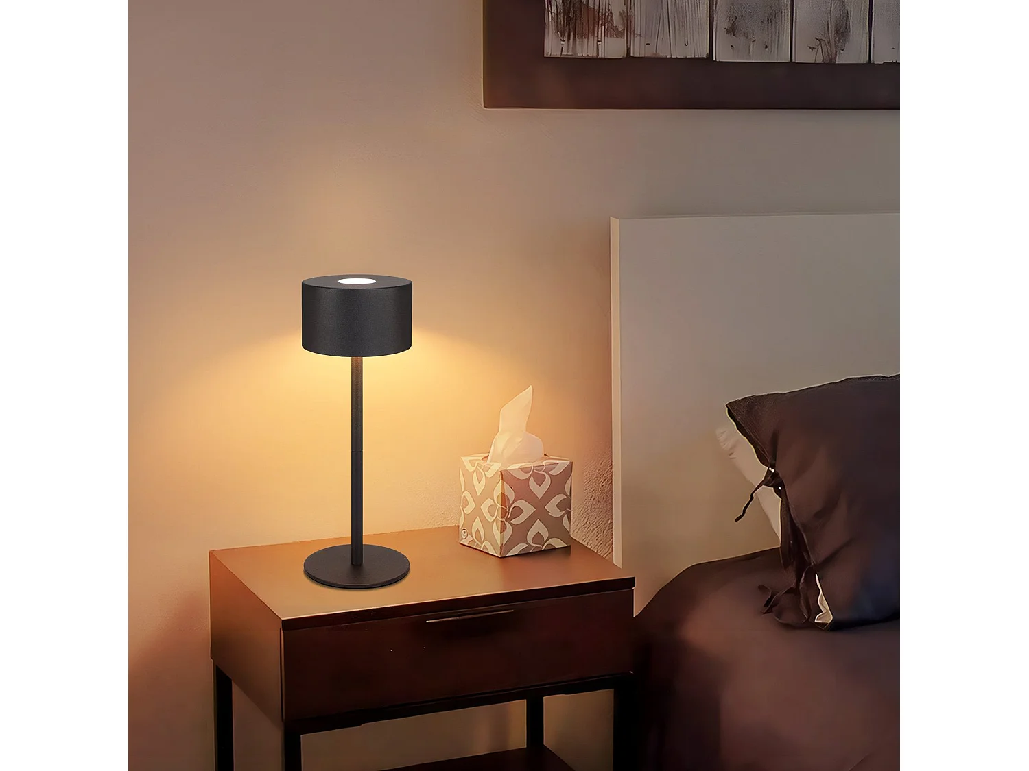 NETTLIFE Bezprzewodowa lampa stołowa LED: Ściemnialna lampa stołowa dotykowa z 3 temperaturami barw, regulowana wysokość, USB