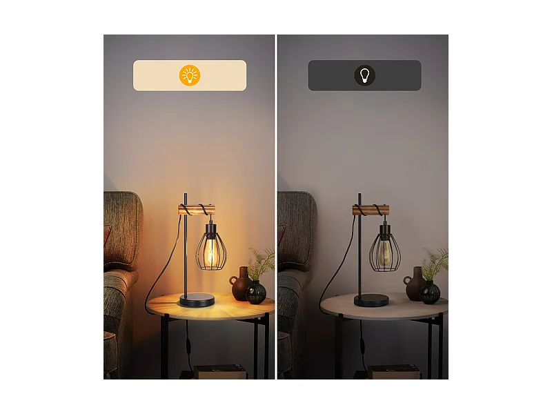 NETTLIFE Lampe de table salon lampe de table vintage bois: noir lampe de chevet 1 lumière au design industriel en métal douille e27 sans ampoule