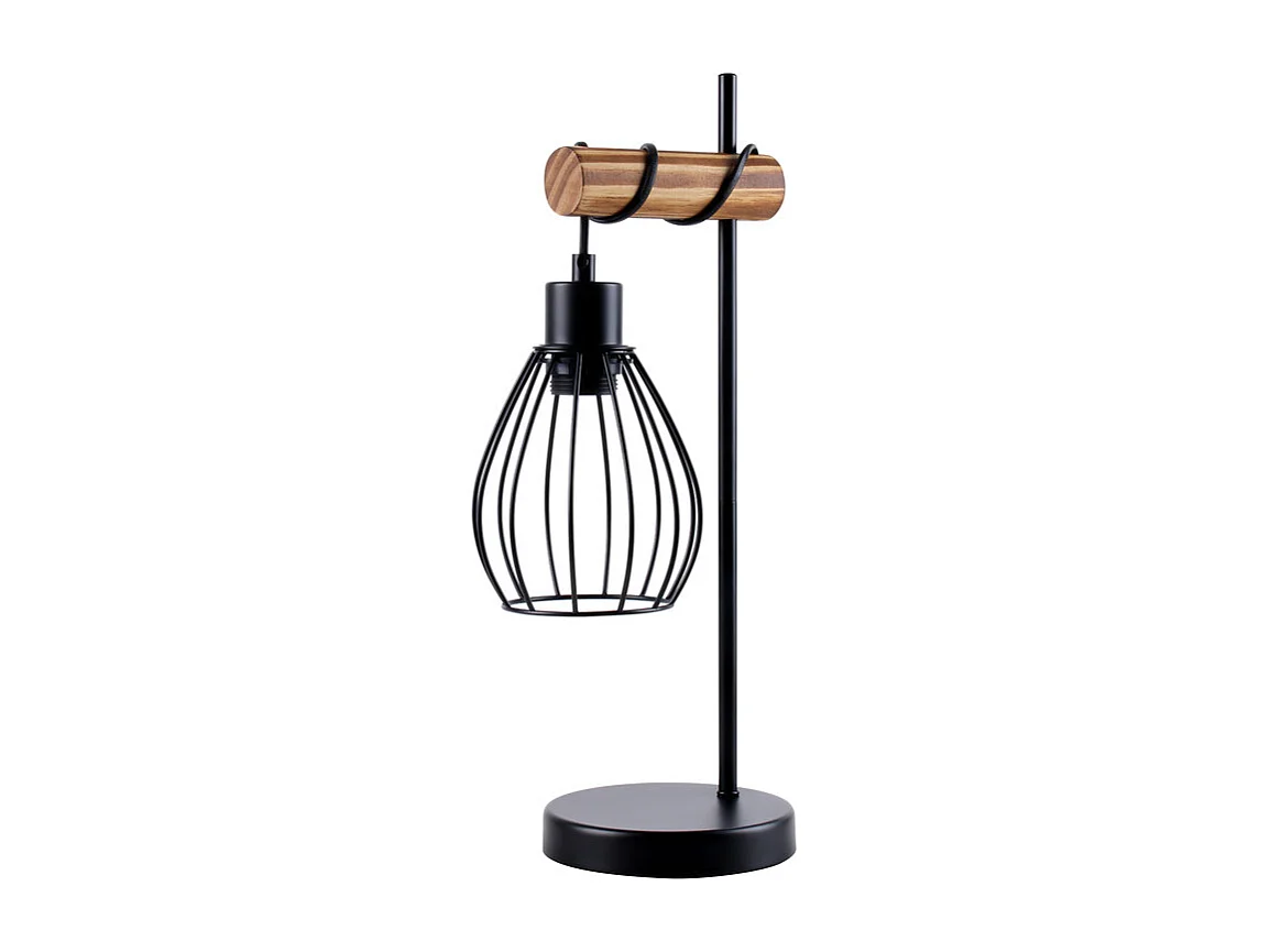 NETTLIFE Lámpara de mesa salón vintage madera: lámpara de noche negra 1 luz diseño industrial metal casquillo e27 sin bombilla