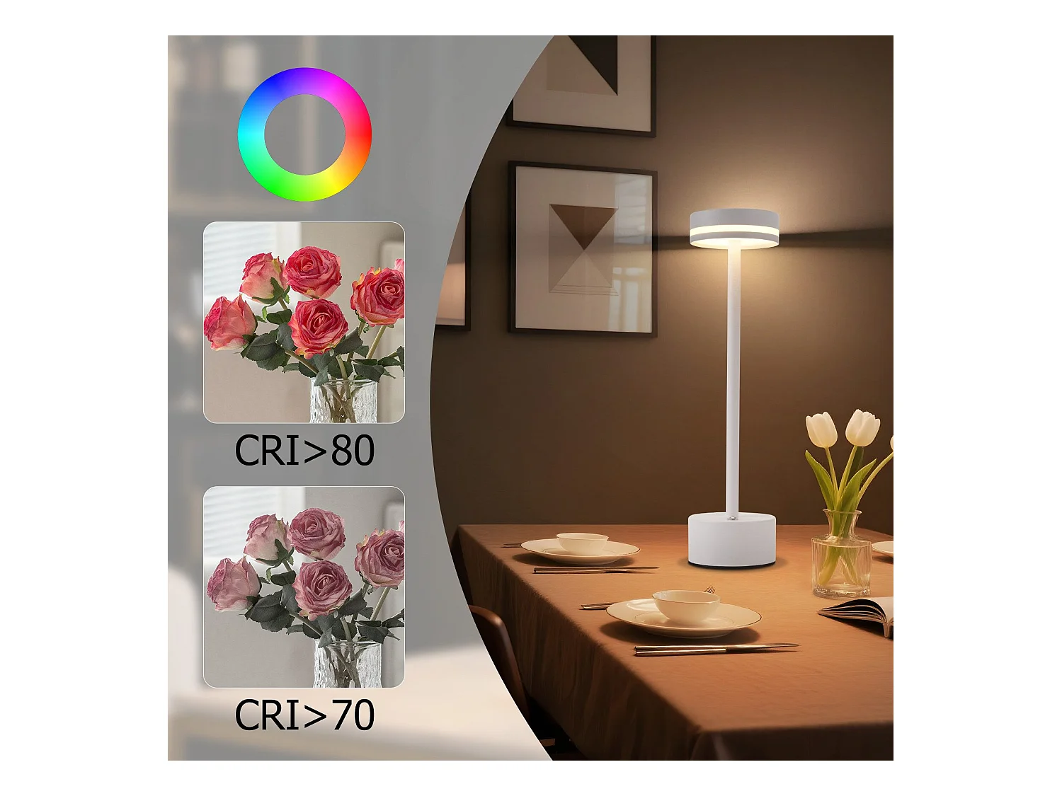 NETTLIFE Lampe de table led sans fil nettlife lampe de chevet à intensité variable avec batterie rechargeable usb-c lampe tactile blanche pour chambre