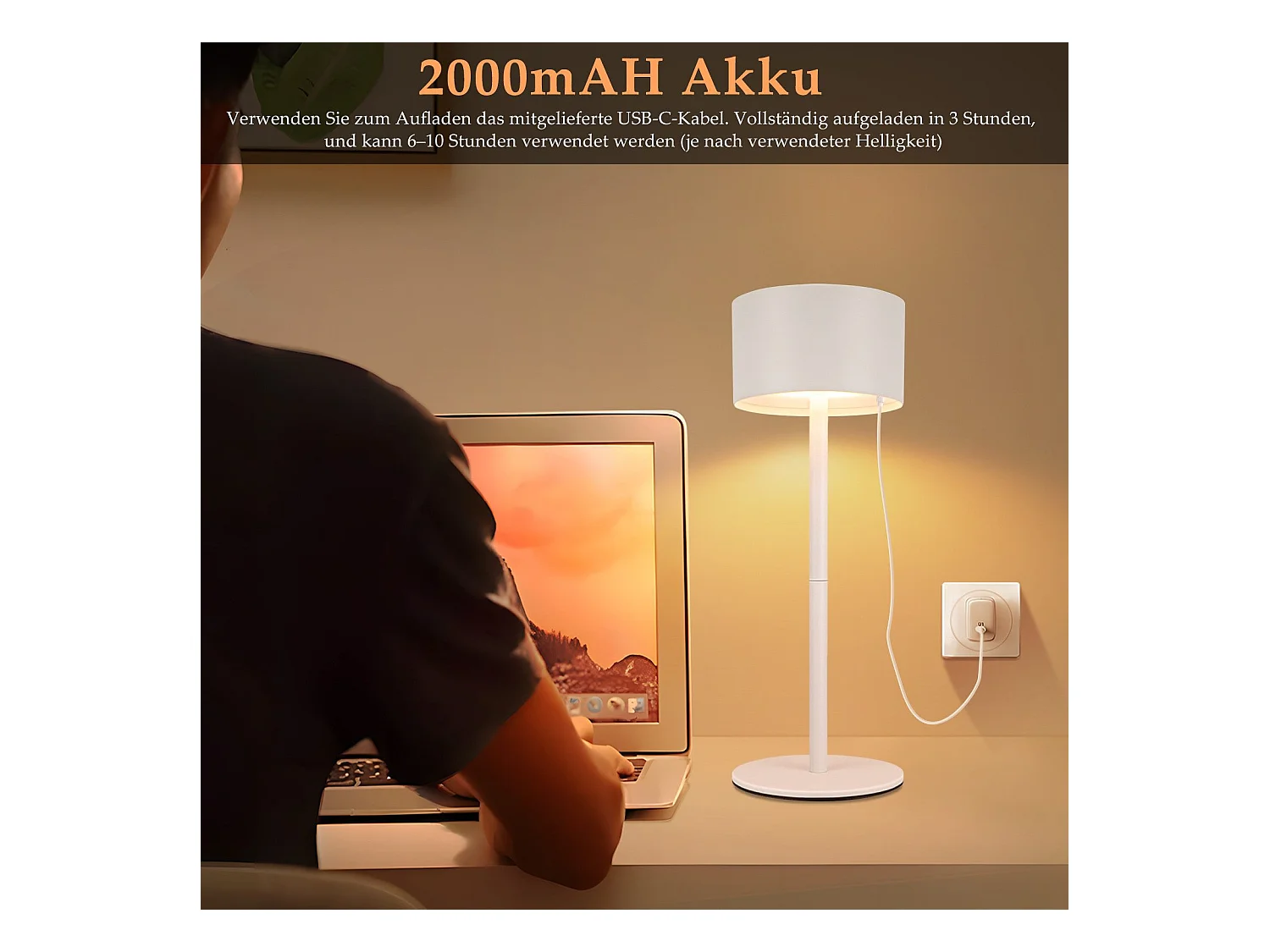 NETTLIFE Lampe de table LED sans fil : lampe de table tactile à intensité variable avec 3 températures de couleur, réglable en hauteur, USB