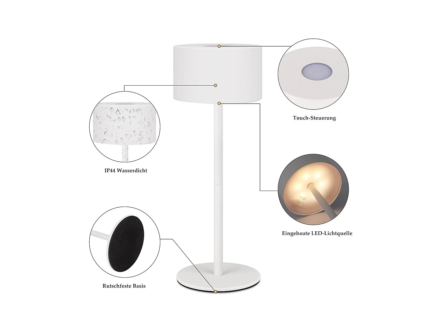 NETTLIFE Lampe de table LED sans fil : lampe de table tactile à intensité variable avec 3 températures de couleur, réglable en hauteur, USB