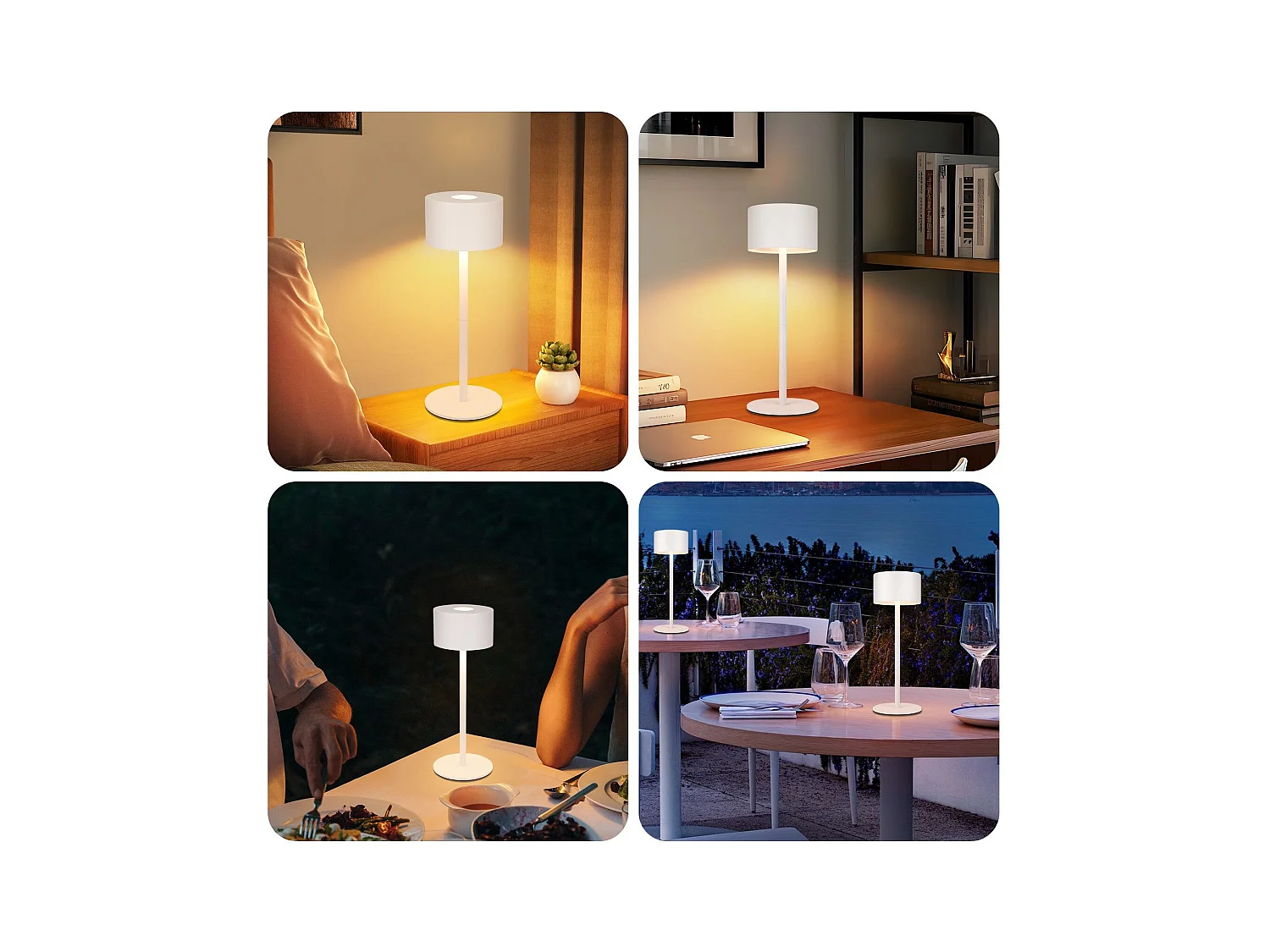 NETTLIFE Lampe de table LED sans fil : lampe de table tactile à intensité variable avec 3 températures de couleur, réglable en hauteur, USB