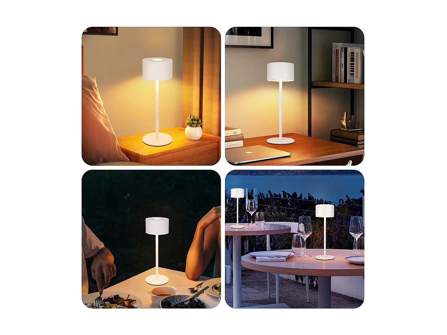 NETTLIFE Lampe de table LED sans fil : lampe de table tactile à intensité variable avec 3 températures de couleur, réglable en hauteur, USB